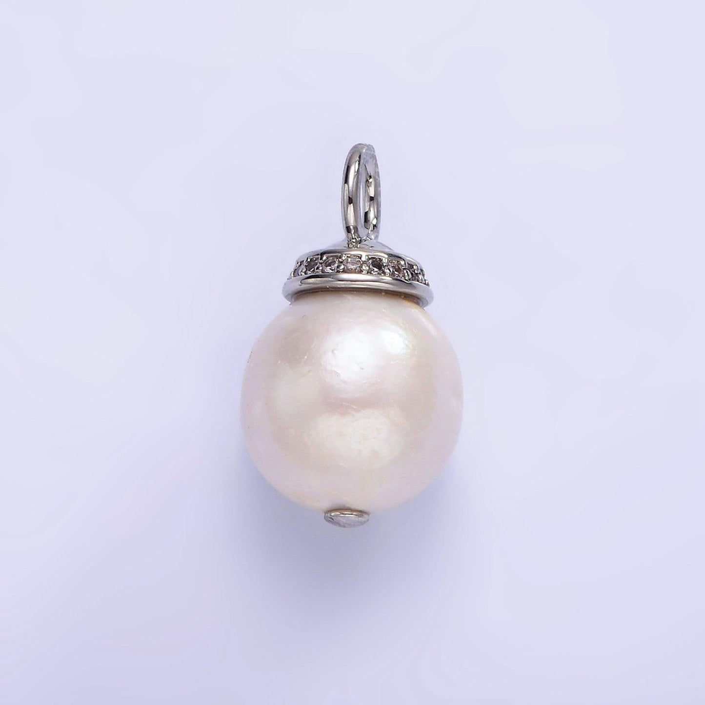 Dainty white shell pearl 21mm silver bail with cz front | p-1693