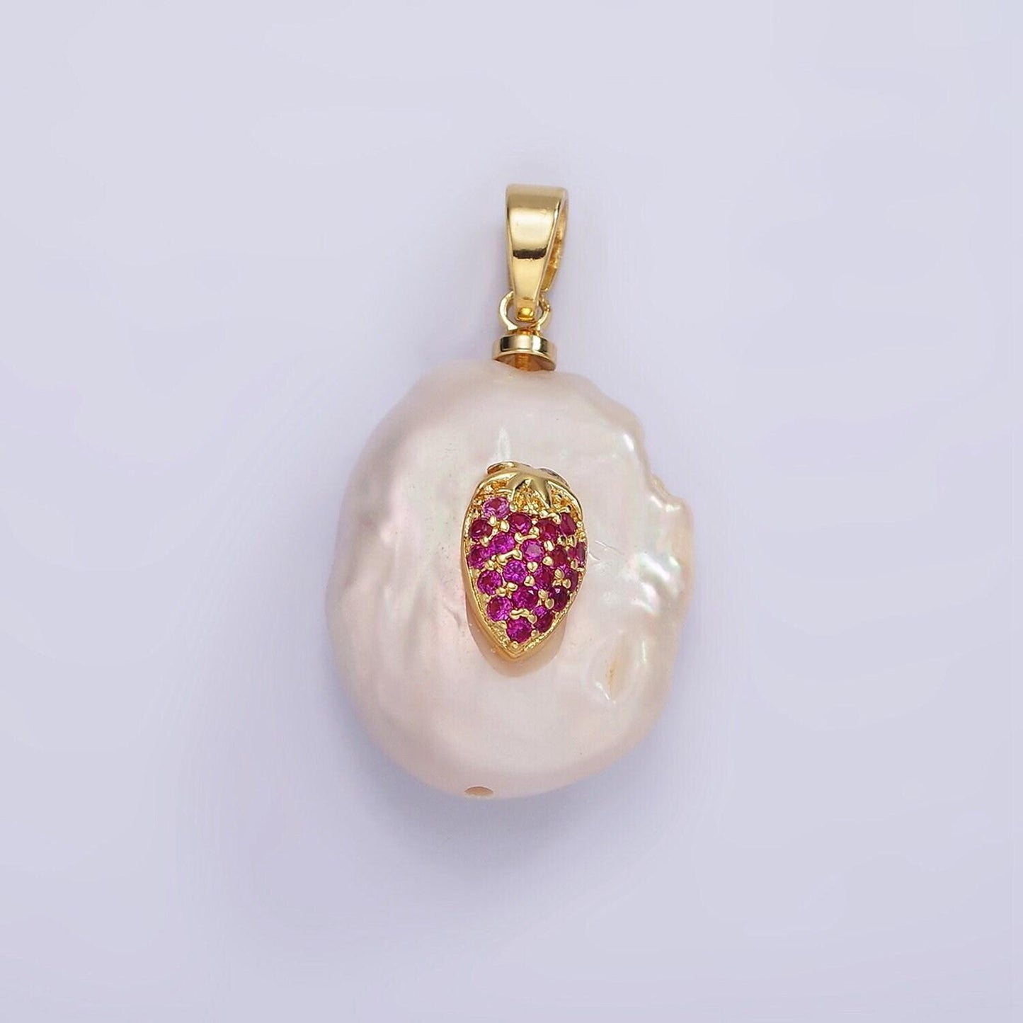 Dainty gold filled micro pave strawberry oval freeform pearl charm for necklace bracelet earring pendant jewelry supply | p1669