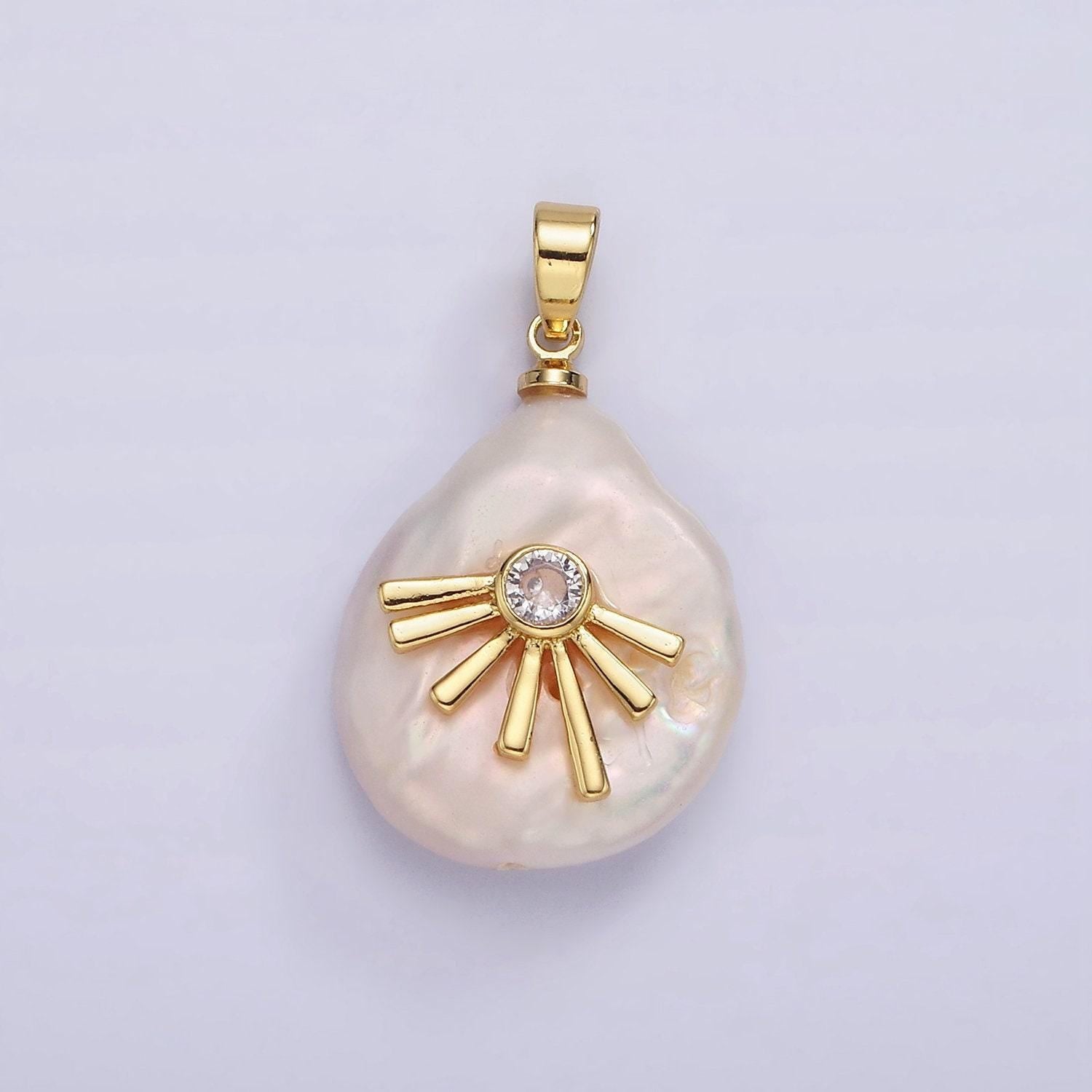 Dainty gold filled micro pave sun burst oval freeform pearl charm for necklace bracelet earring pendant jewelry supply | p1666