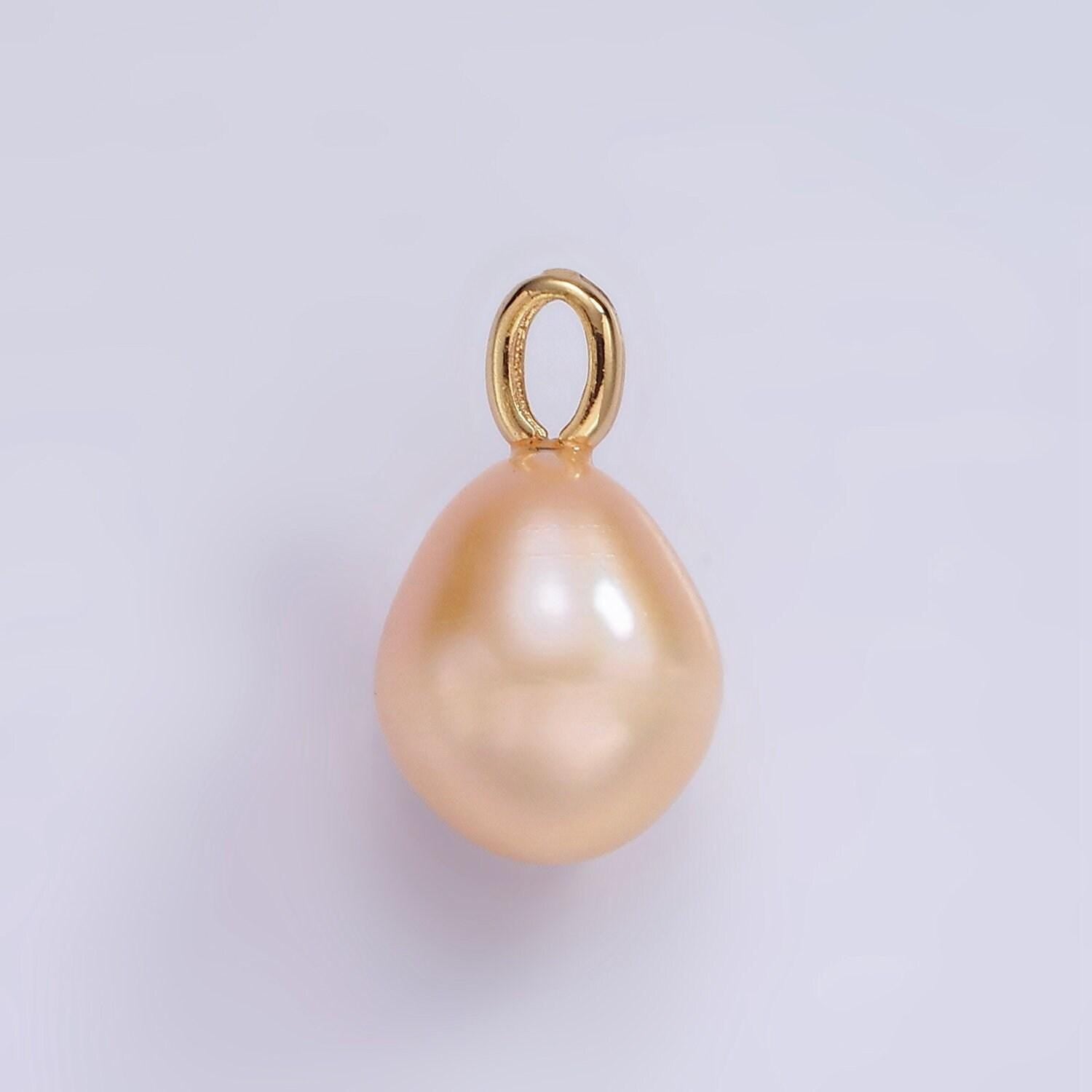 Dainty 14k gold filled 15mm peach pink freshwater pearl button drop for wedding minimalist jewelry for necklace earring component | p1660
