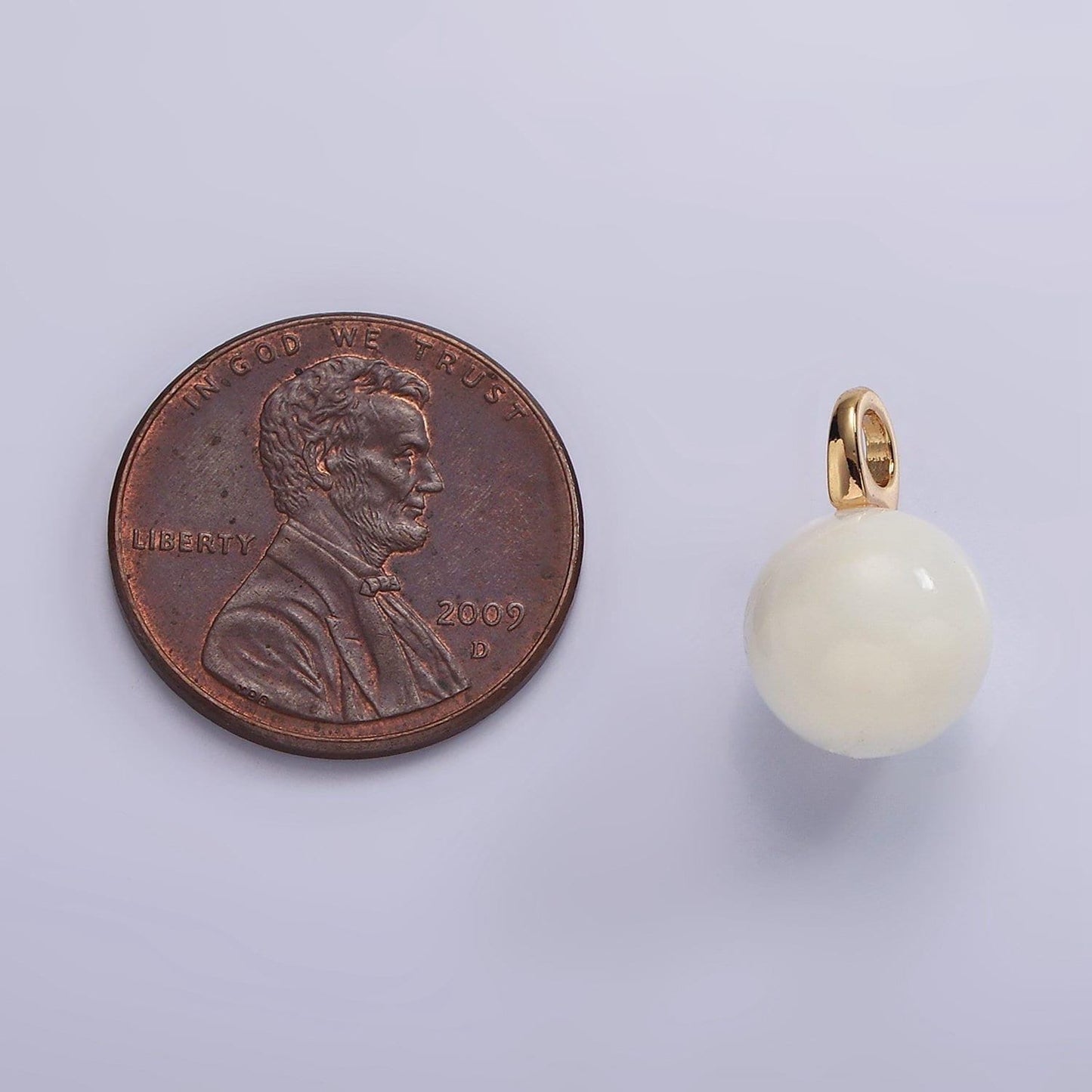14k gold filled 11mm round natural shell pearl gemstone drop charm | p1645