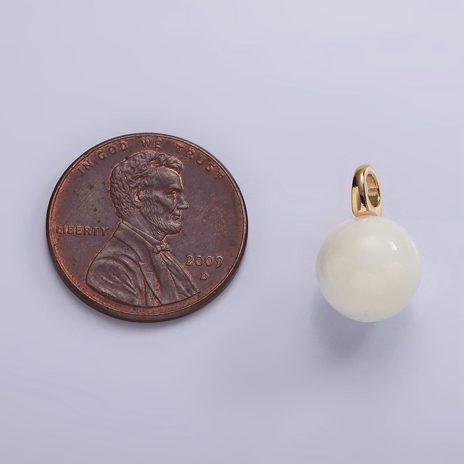 14k gold filled 11mm round natural shell pearl gemstone drop charm | p1645