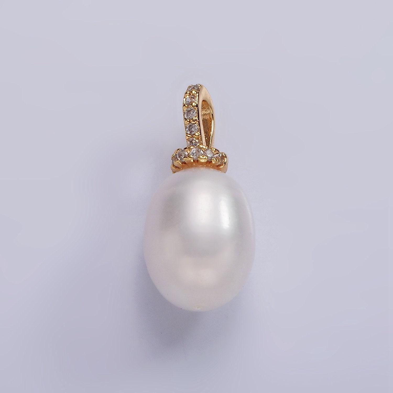 Cz big hole 14k gold filled 20mm freshwater pearl button drop for wedding minimalist jewelry for necklace earring component | p1628