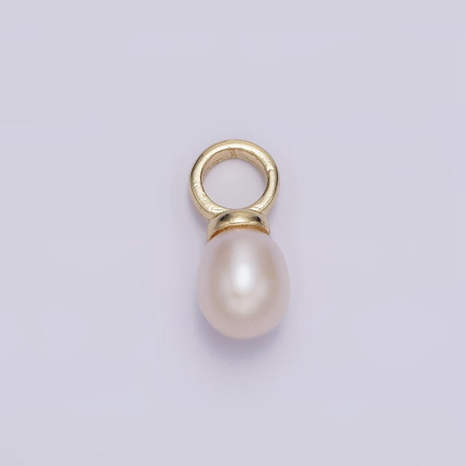 14k gold filled 13.5mm white freshwater pearl drop charm | p-1626