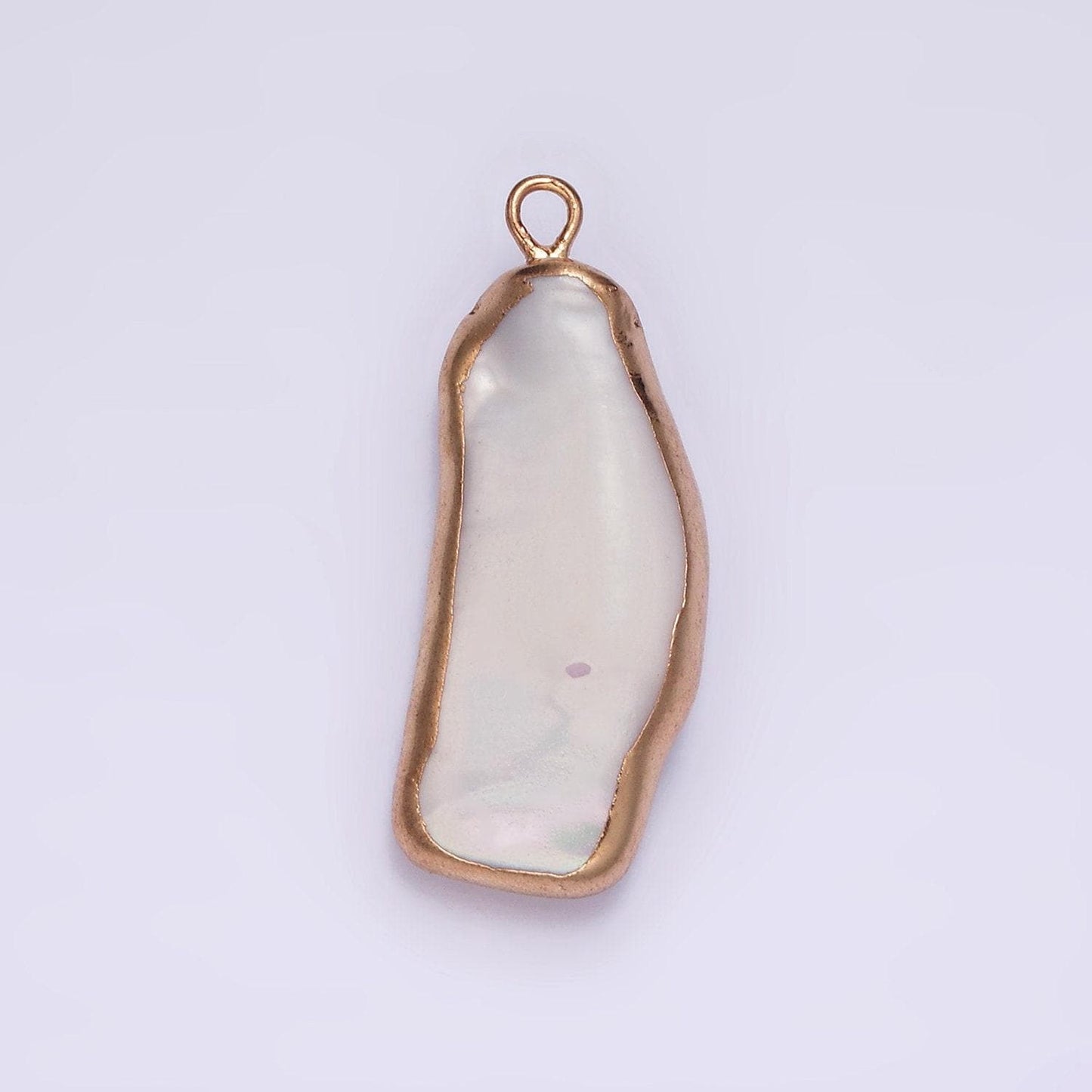 Freshwater pearl charm gold plated freeform long white charms 31 x 11 mm natural shell gold edge pendant p-1617