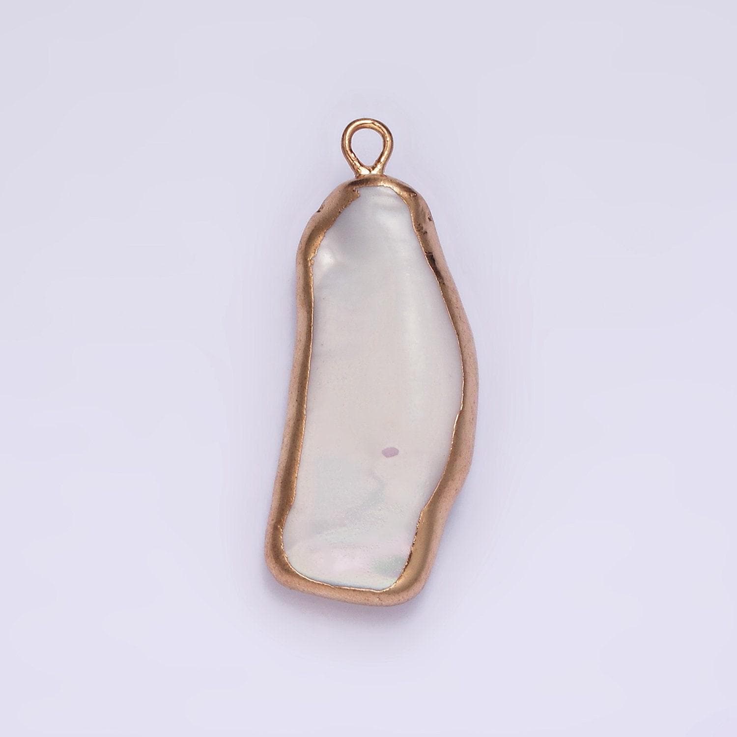 Freshwater pearl charm gold plated freeform long white charms 31 x 11 mm natural shell gold edge pendant p-1617