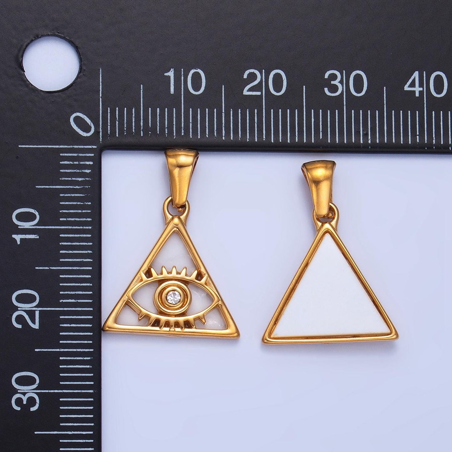 Dainty gold pearl triangle evil eye charm eye of ra amulet pendant for necklace earring bracelet supply p-1543