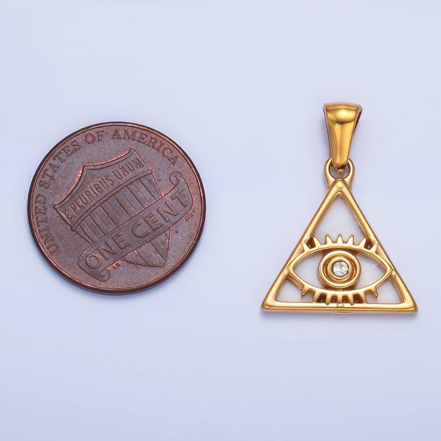 Dainty gold pearl triangle evil eye charm eye of ra amulet pendant for necklace earring bracelet supply p-1543