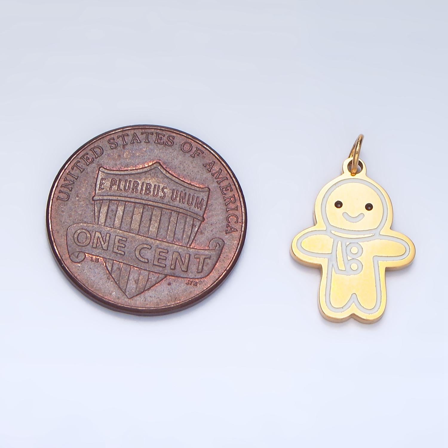 Cute cartoon face white enamel outline gingerbread man christmas holiday stainless steel charm | p-1517