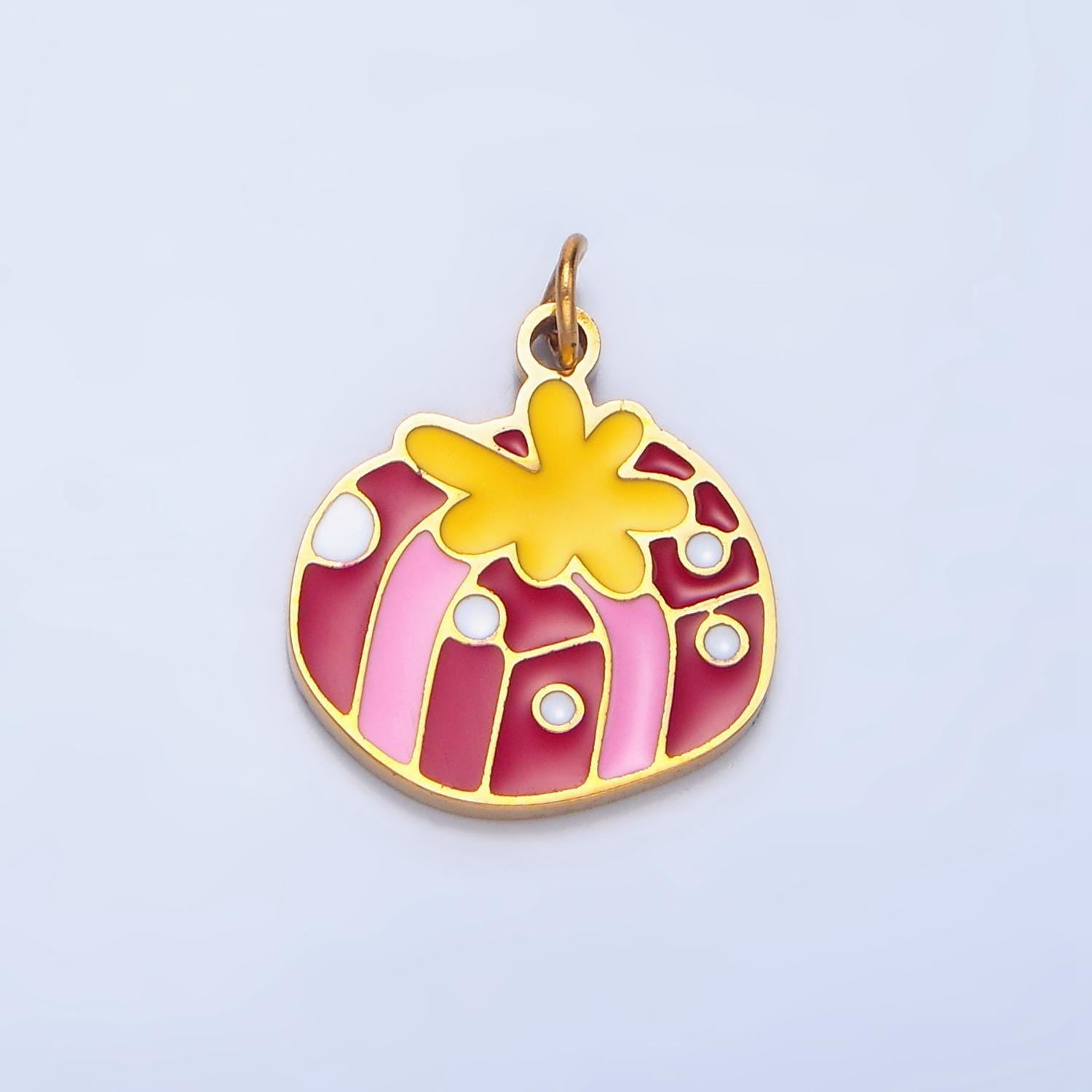 Enamel christmas present stainless steel holiday charm | p-1515