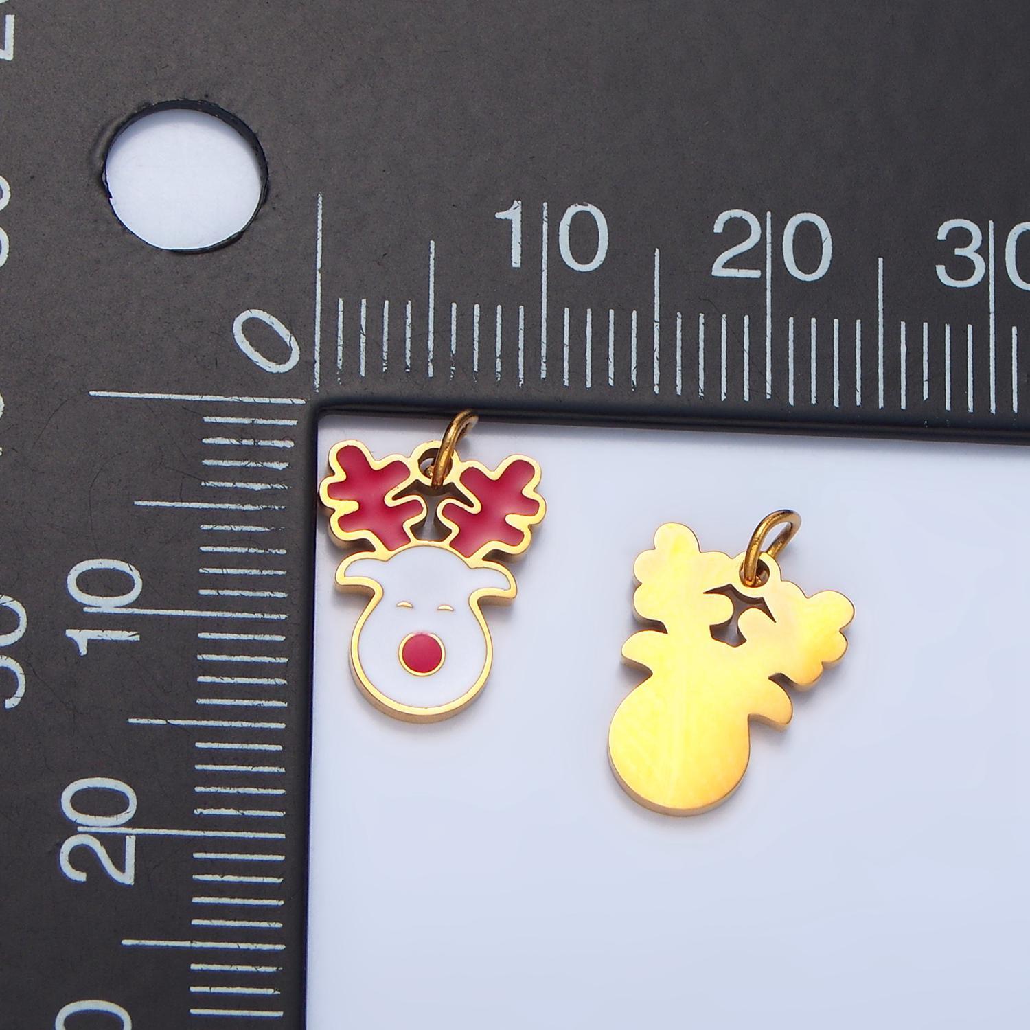 Cute enamel reindeer animal christmas holiday stainless steel charm | p-1513