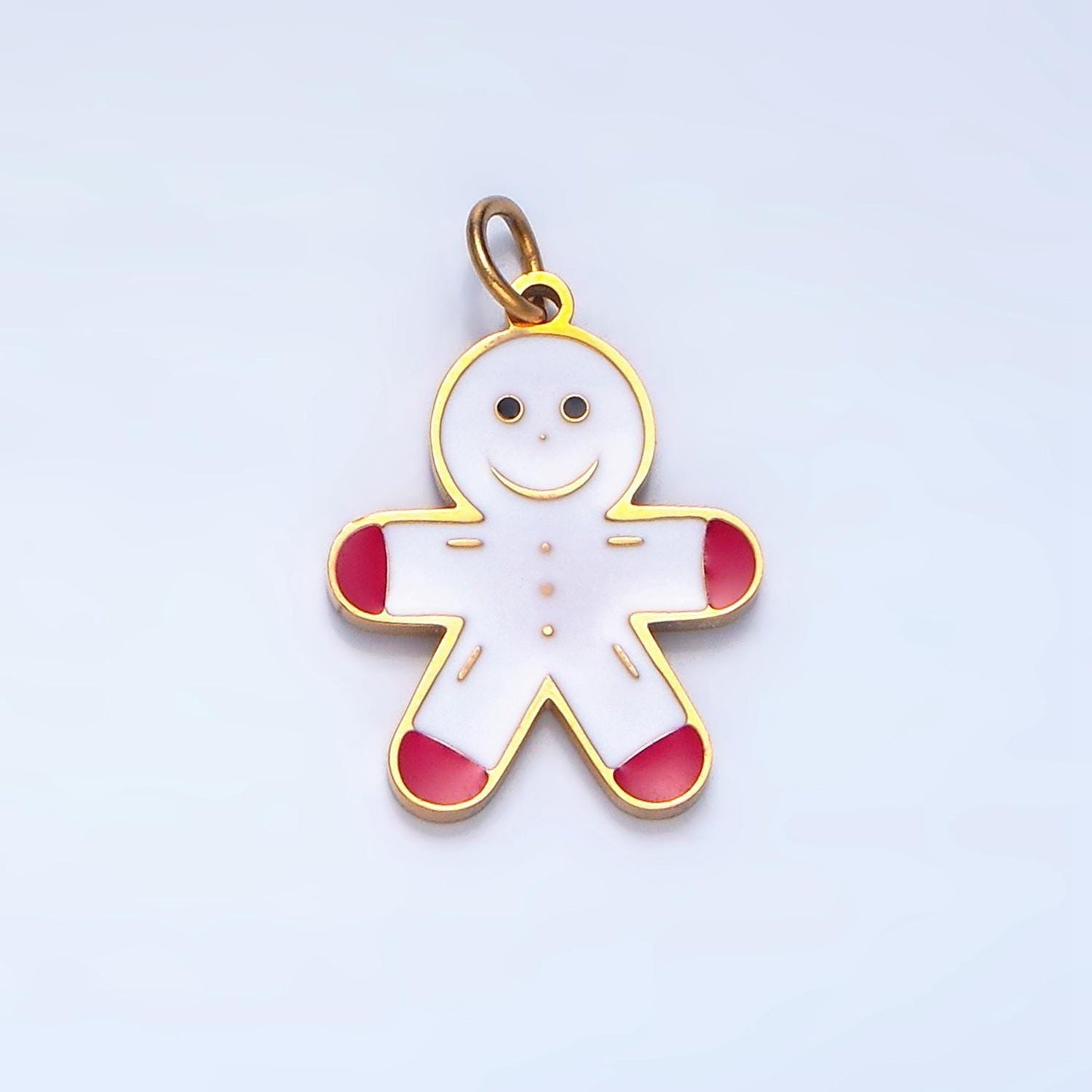 Enamel christmas holiday gingerbread man stainless steel charm | p-1512