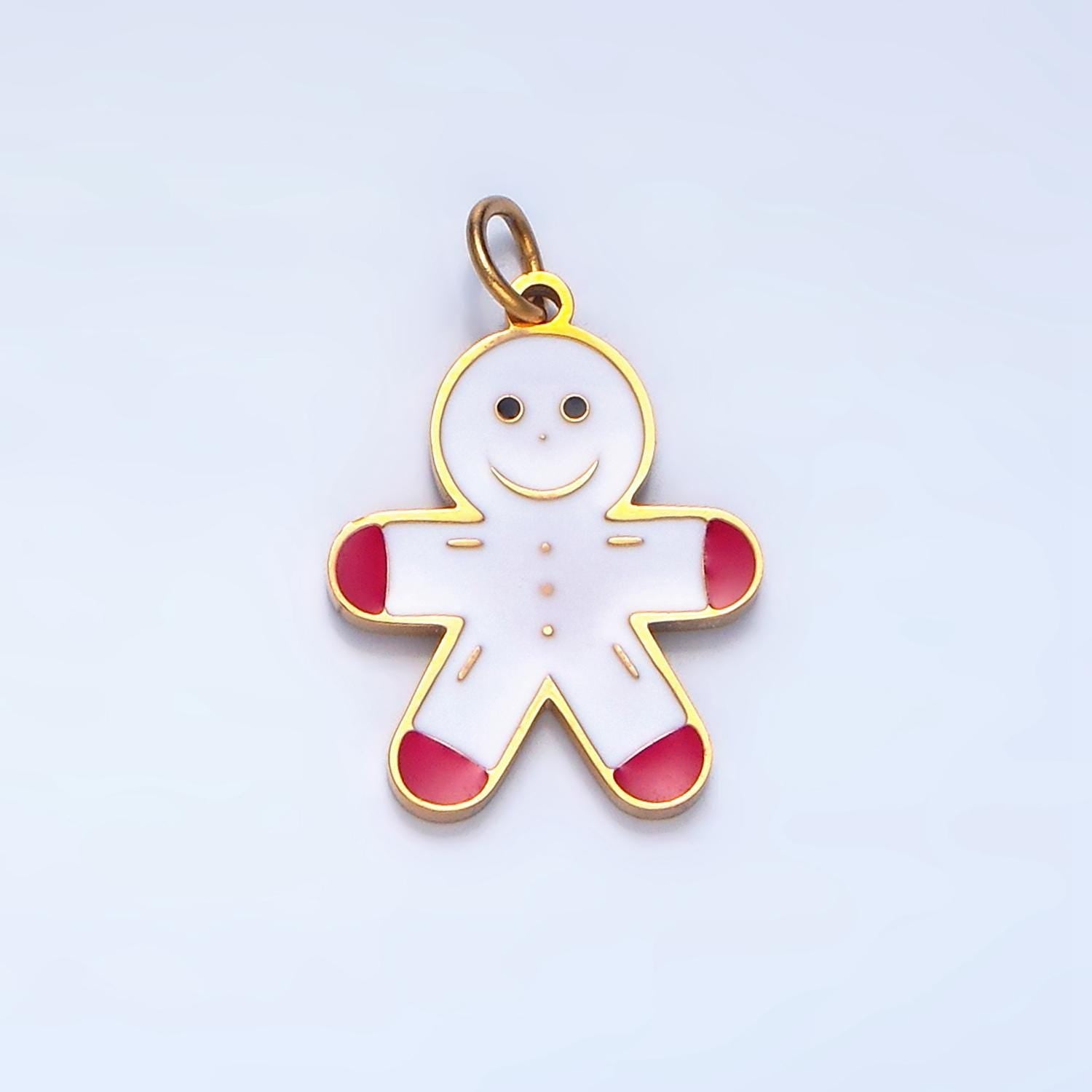 Enamel christmas holiday gingerbread man stainless steel charm | p-1512