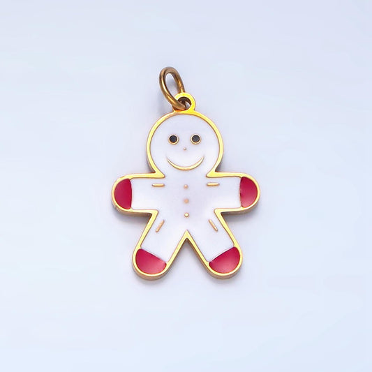 Enamel christmas holiday gingerbread man stainless steel charm | p-1512