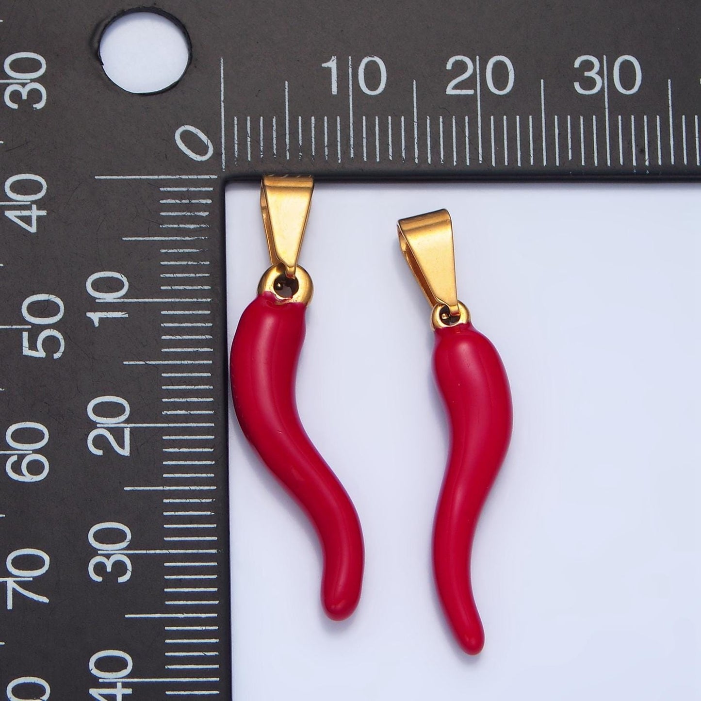 Stainless steel red chili charm enamel hot stuff pendant add-on charm italian horn charm | p1484