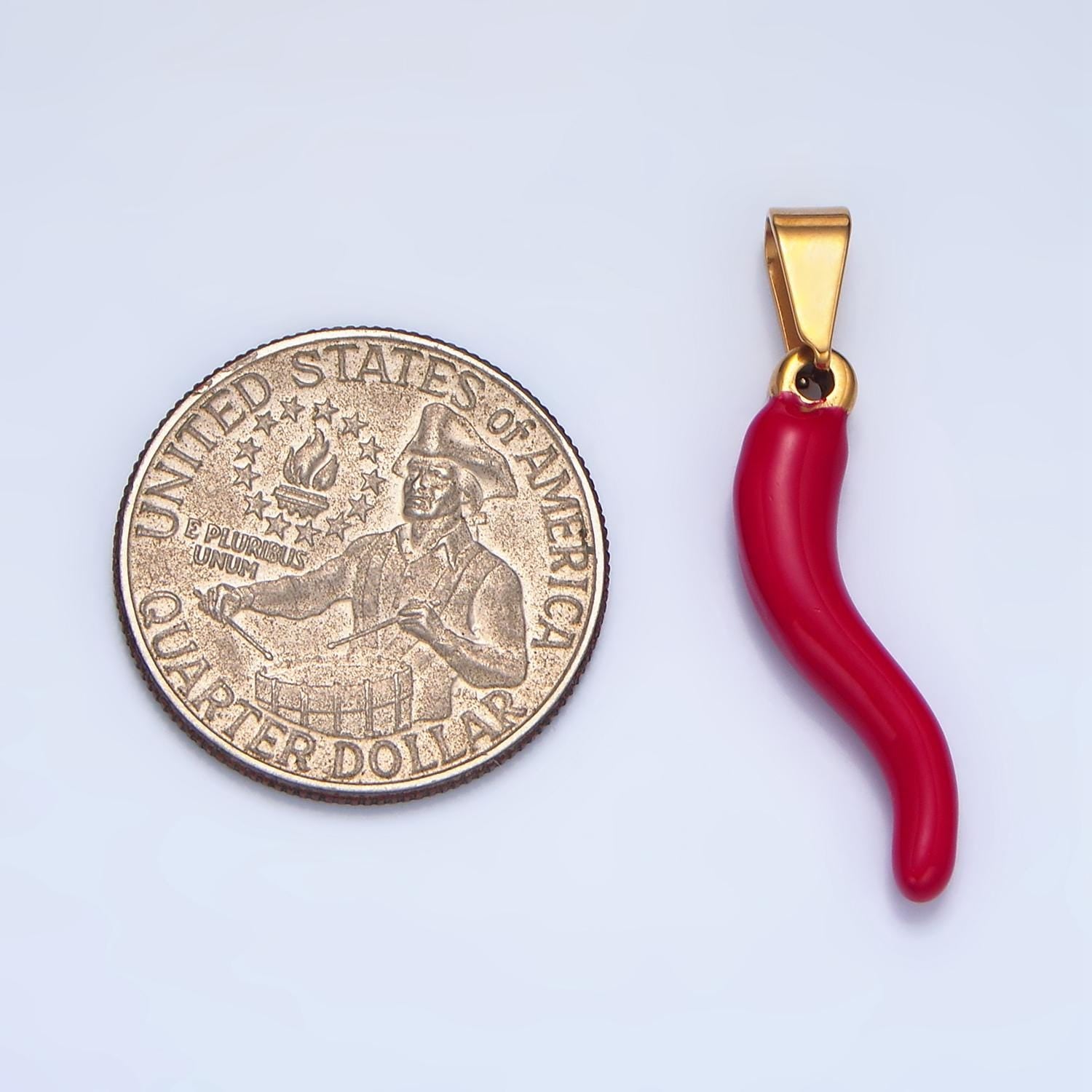 Stainless steel red chili charm enamel hot stuff pendant add-on charm italian horn charm | p1484
