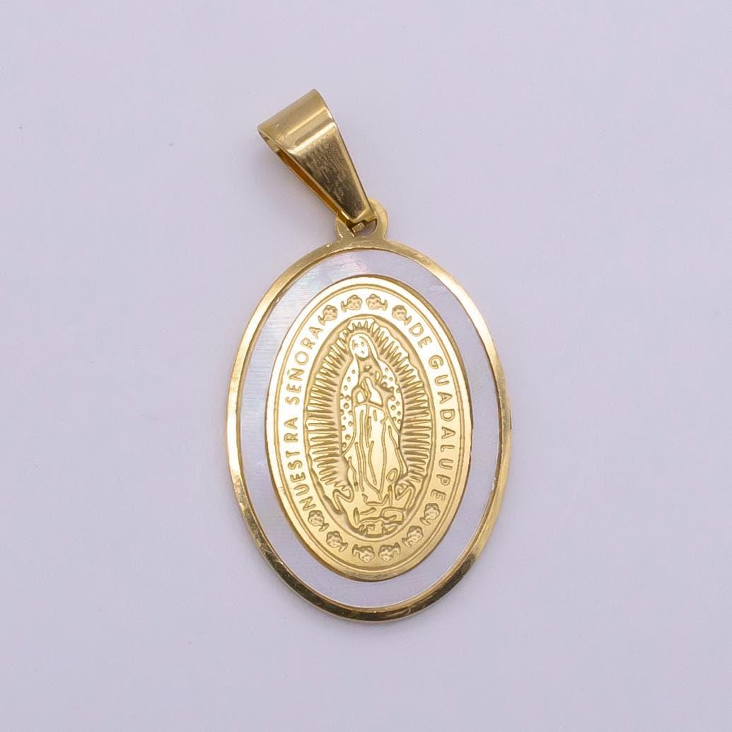 Shell pearl stainless steel gold our lady of guadalupe charm virgin mary necklace pendant catholic religious jewelry making supply p-1479