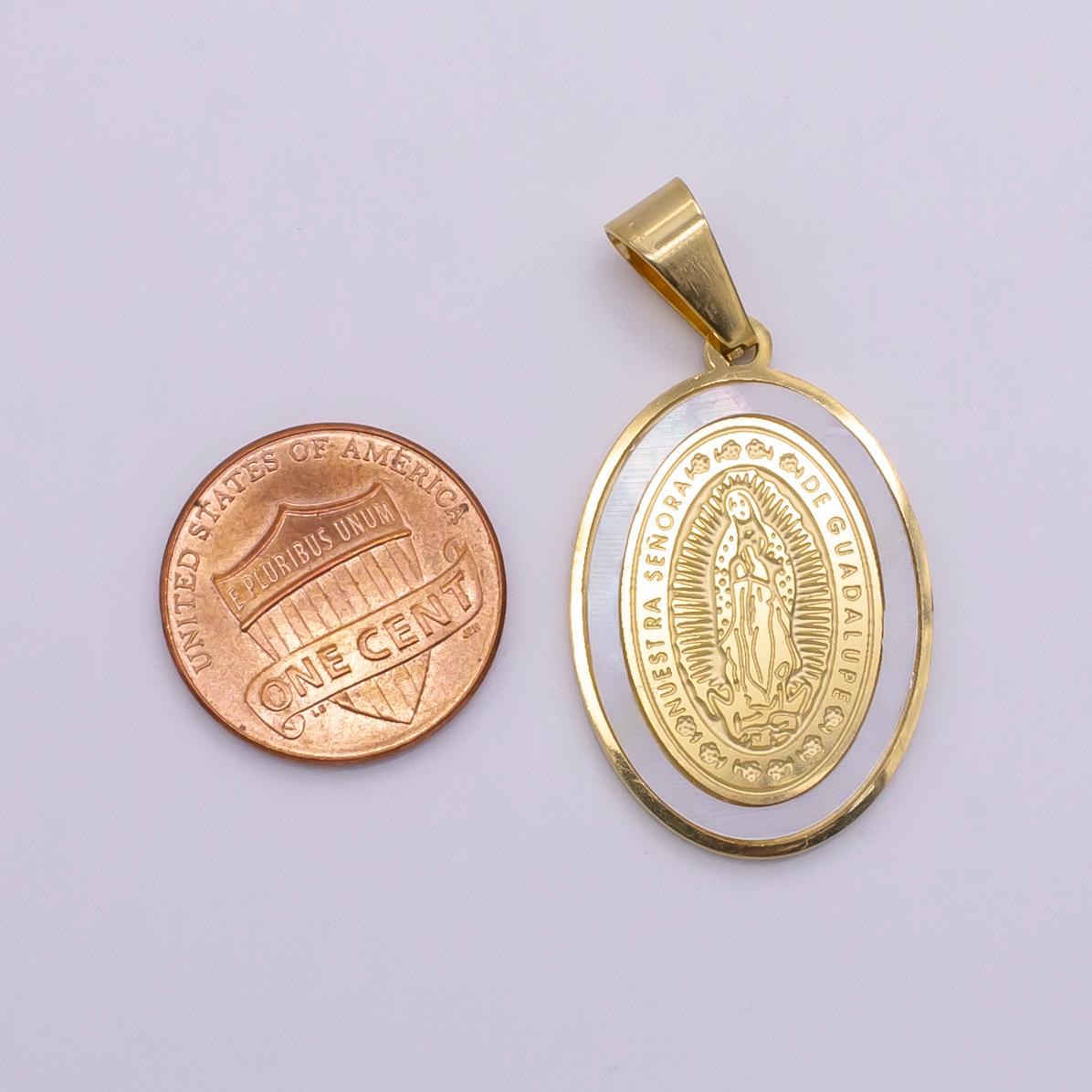 Shell pearl stainless steel gold our lady of guadalupe charm virgin mary necklace pendant catholic religious jewelry making supply p-1479