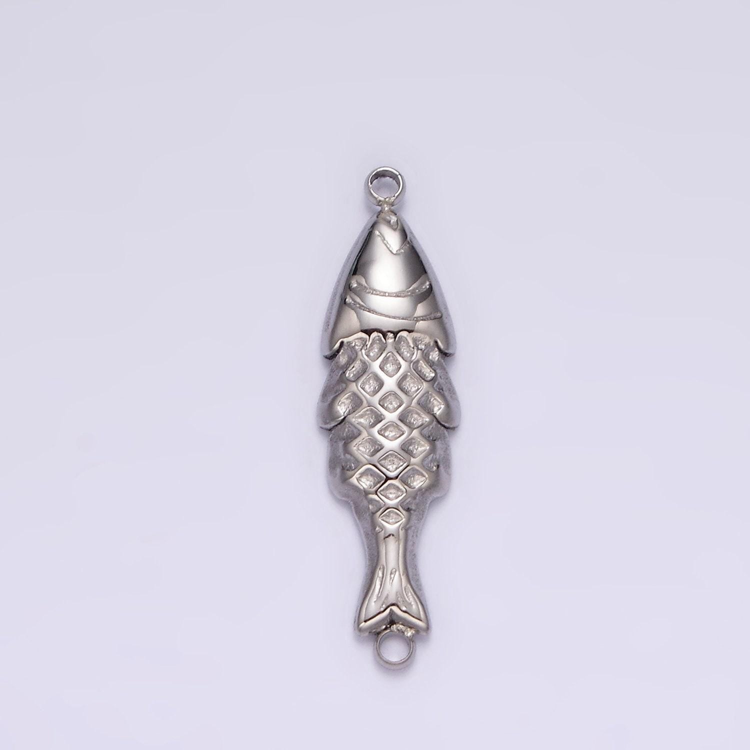 Stainless steel 7mm fish scale-textured minimalist connector in gold & silver sardine fish jewelry | p1344