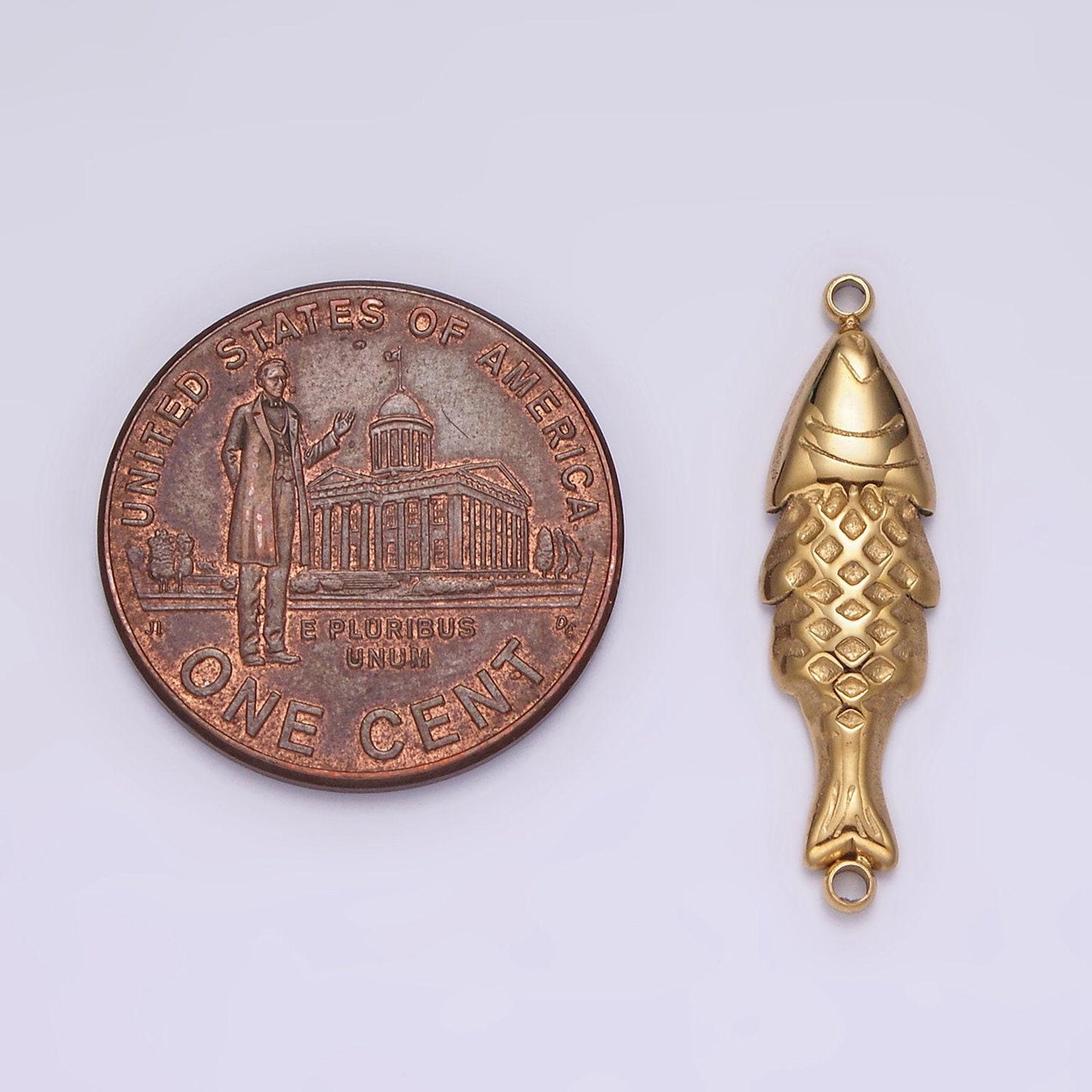 Stainless steel 7mm fish scale-textured minimalist connector in gold & silver sardine fish jewelry | p1344