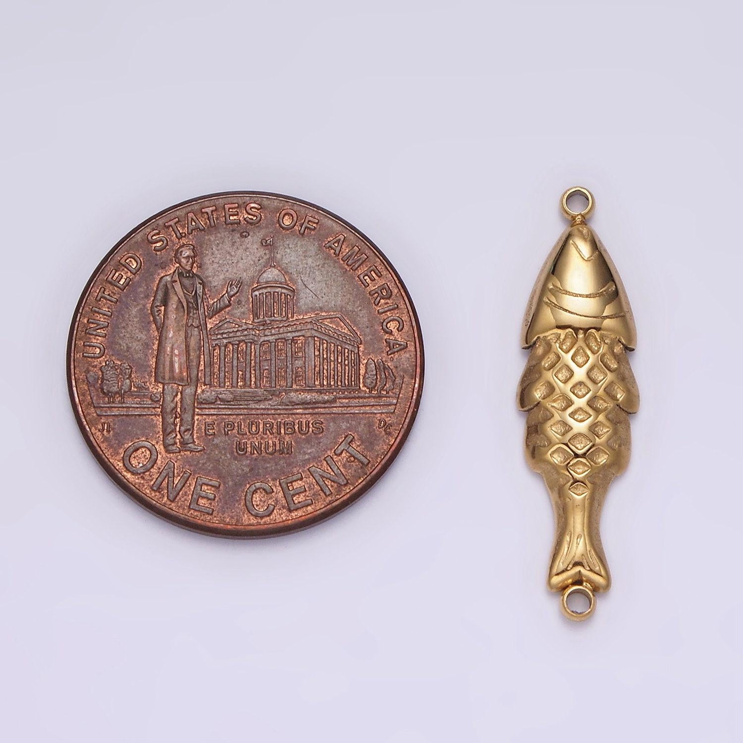 Stainless steel 7mm fish scale-textured minimalist connector in gold & silver sardine fish jewelry | p1344