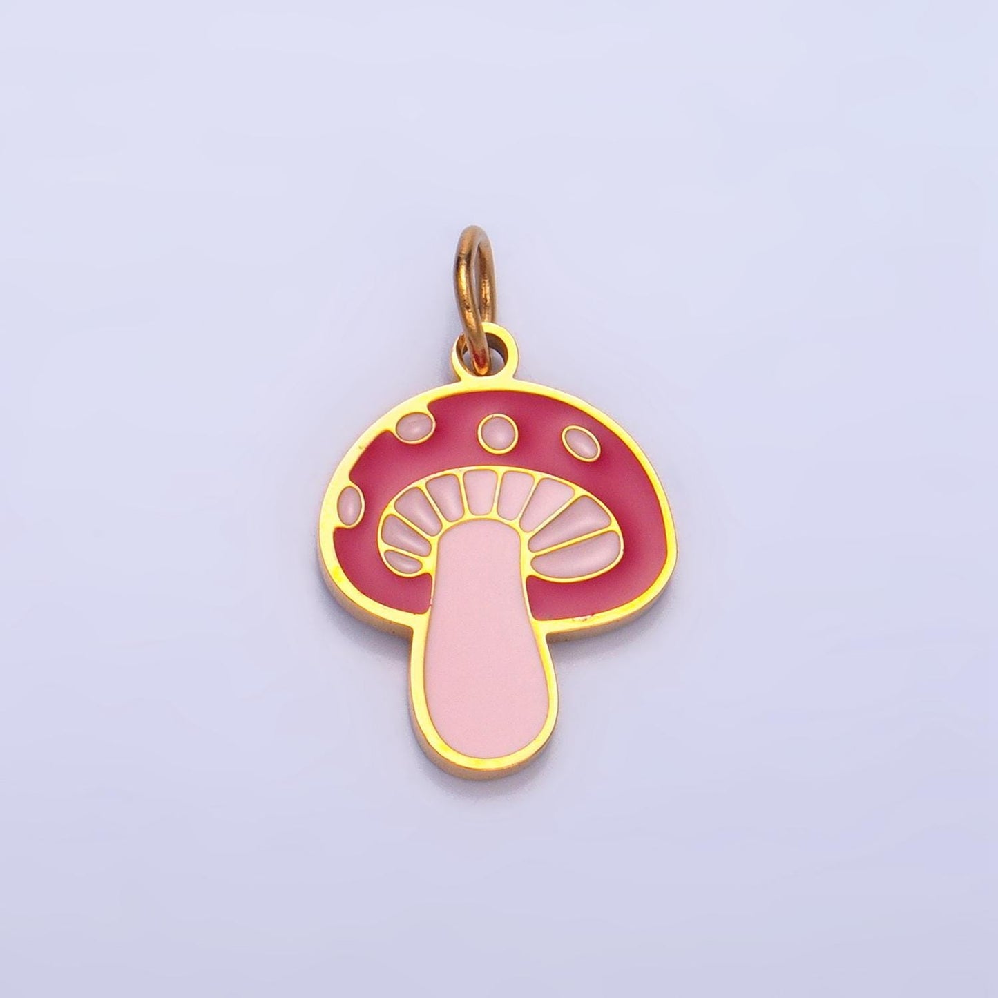 Dainty enamel gold mushroom pendant magical pink mushroom charm kawaii shroomie pendant dainty mushroom charm jewelry supply p1323