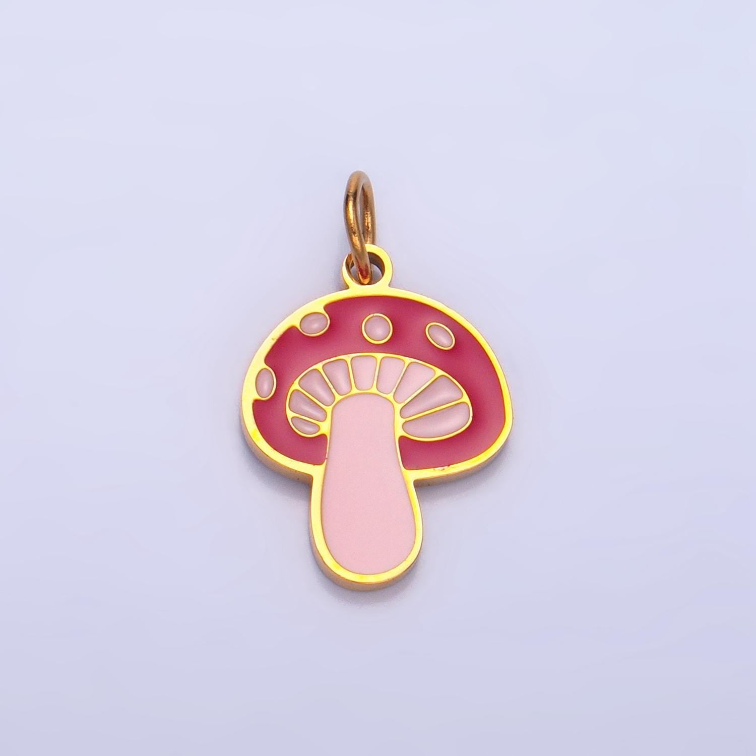 Dainty enamel gold mushroom pendant magical pink mushroom charm kawaii shroomie pendant dainty mushroom charm jewelry supply p1323