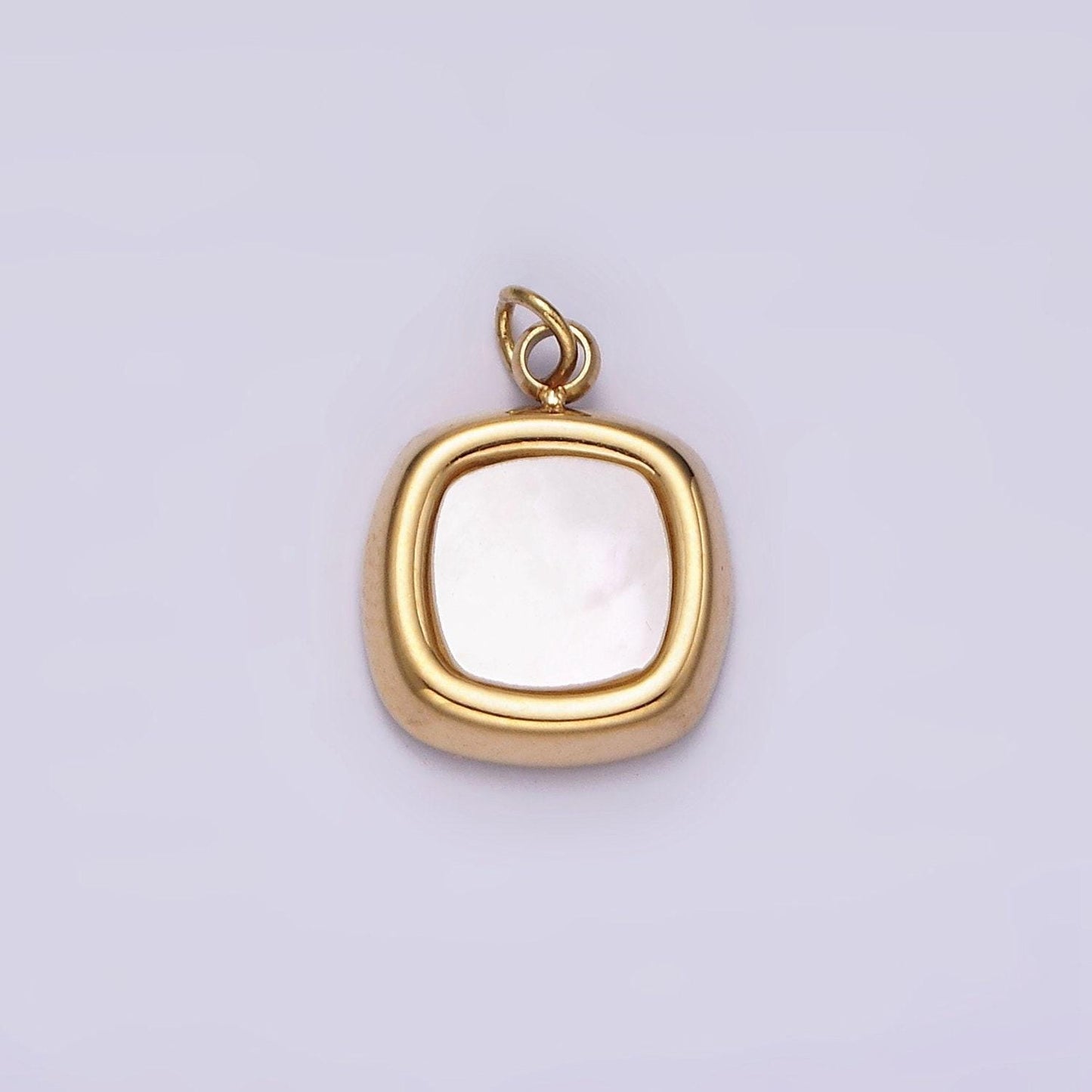 Stainless steel shell pearl square bezel charm in gold & silver | p1321