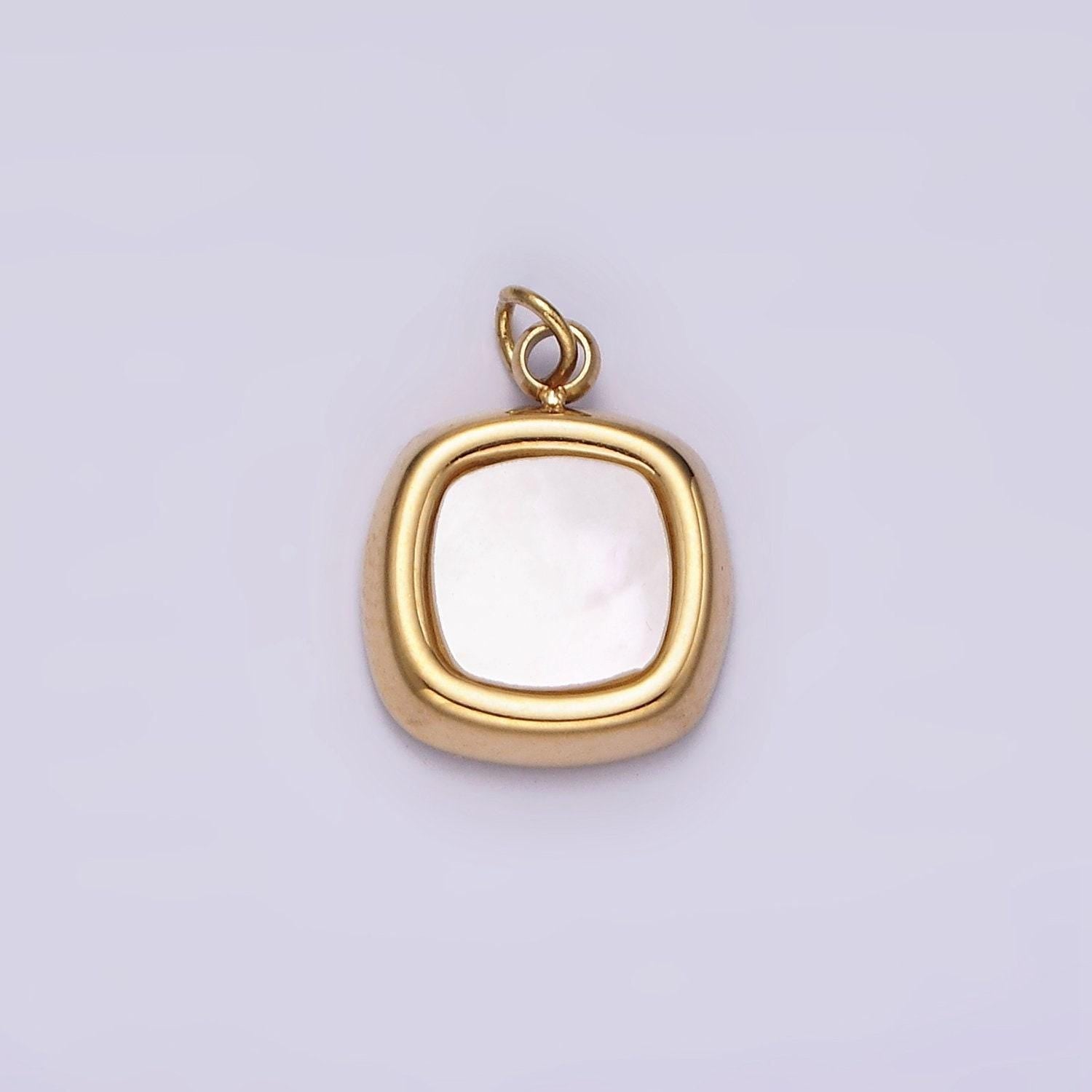 Stainless steel shell pearl square bezel charm in gold & silver | p1321