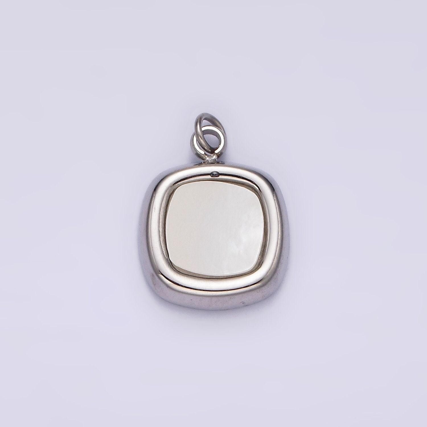 Stainless steel shell pearl square bezel charm in gold & silver | p1321