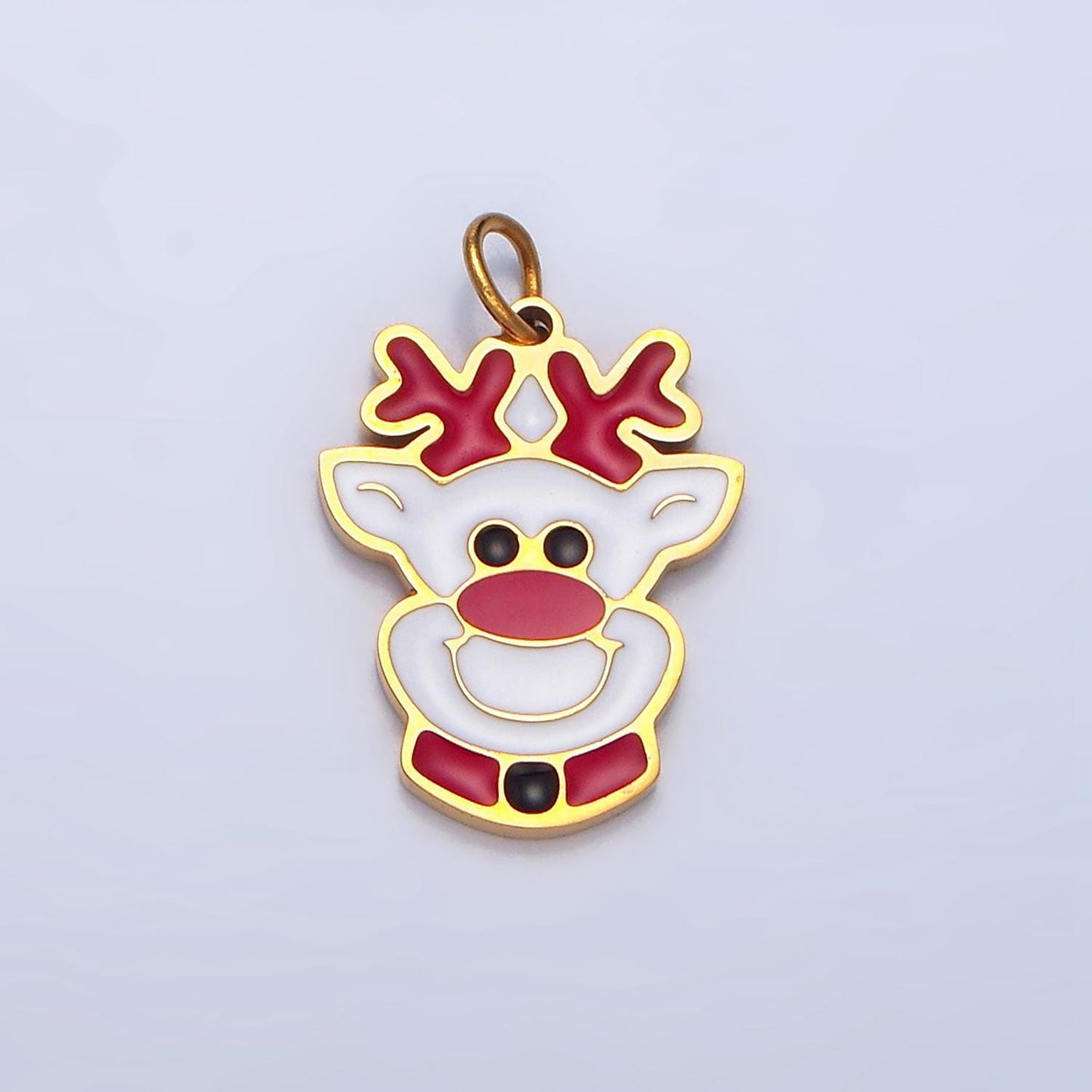 Enamel white reindeer christmas holiday stainless steel charm | p-1307