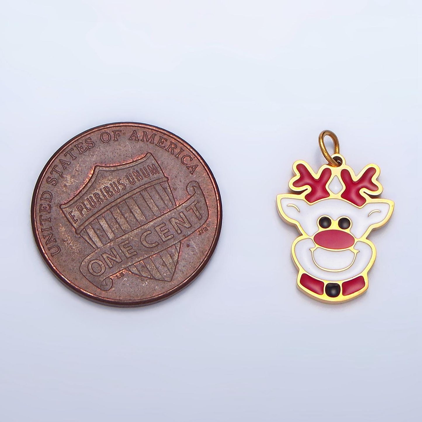 Enamel white reindeer christmas holiday stainless steel charm | p-1307