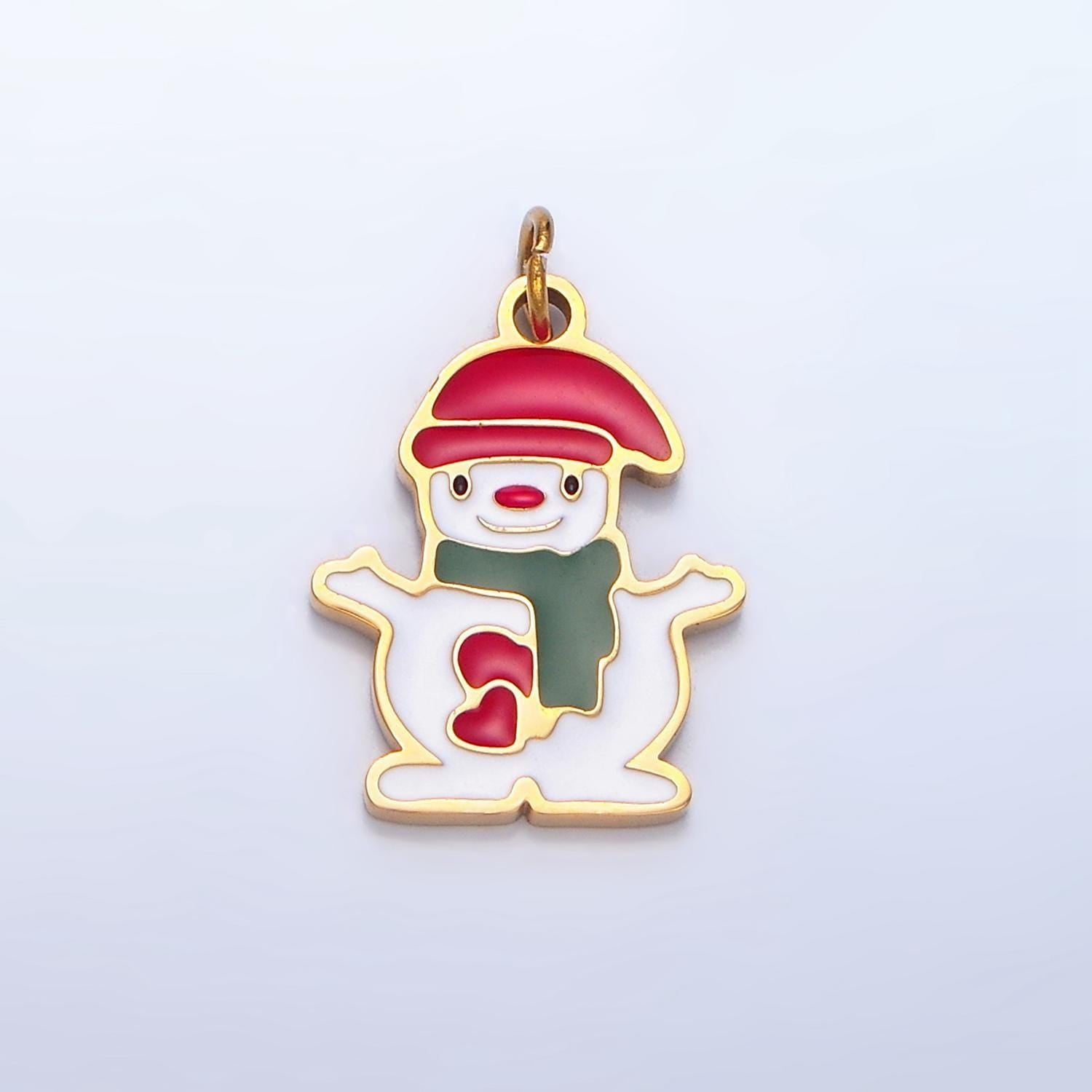 Cute enamel snowman christmas holiday stainless steel charm | p-1302