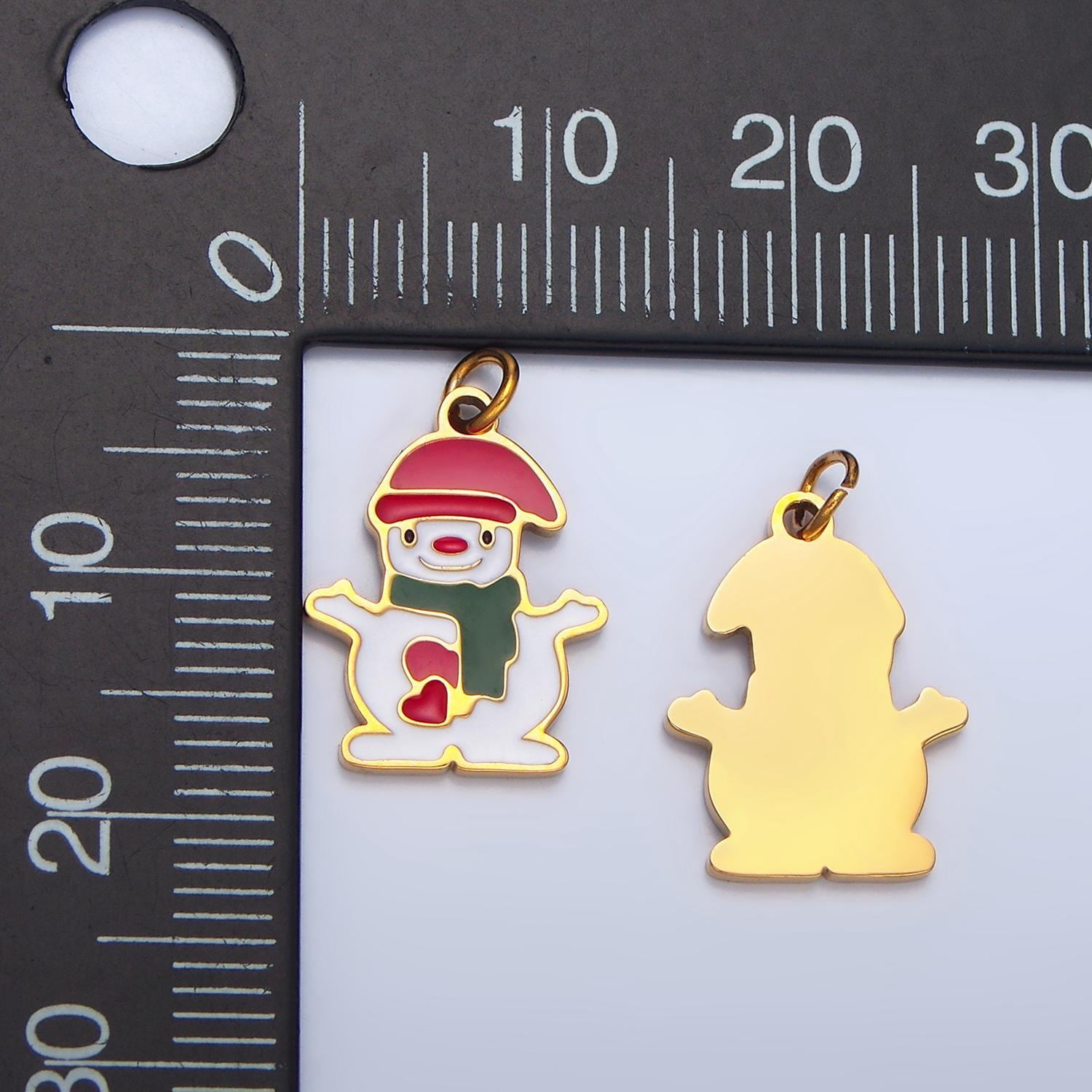 Cute enamel snowman christmas holiday stainless steel charm | p-1302