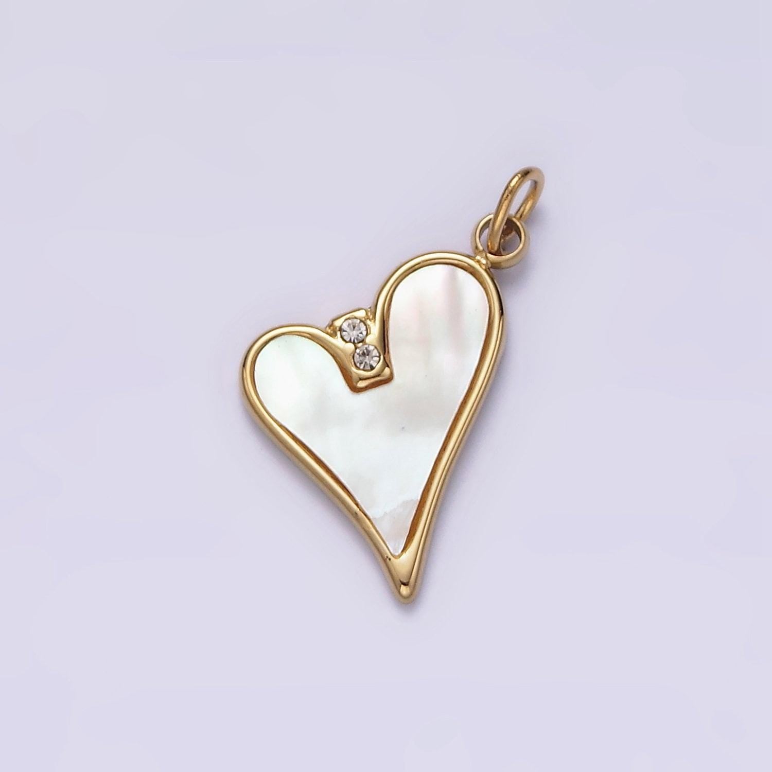 14k gold filled clear cz shell pearl heart cz heart charm | p1296