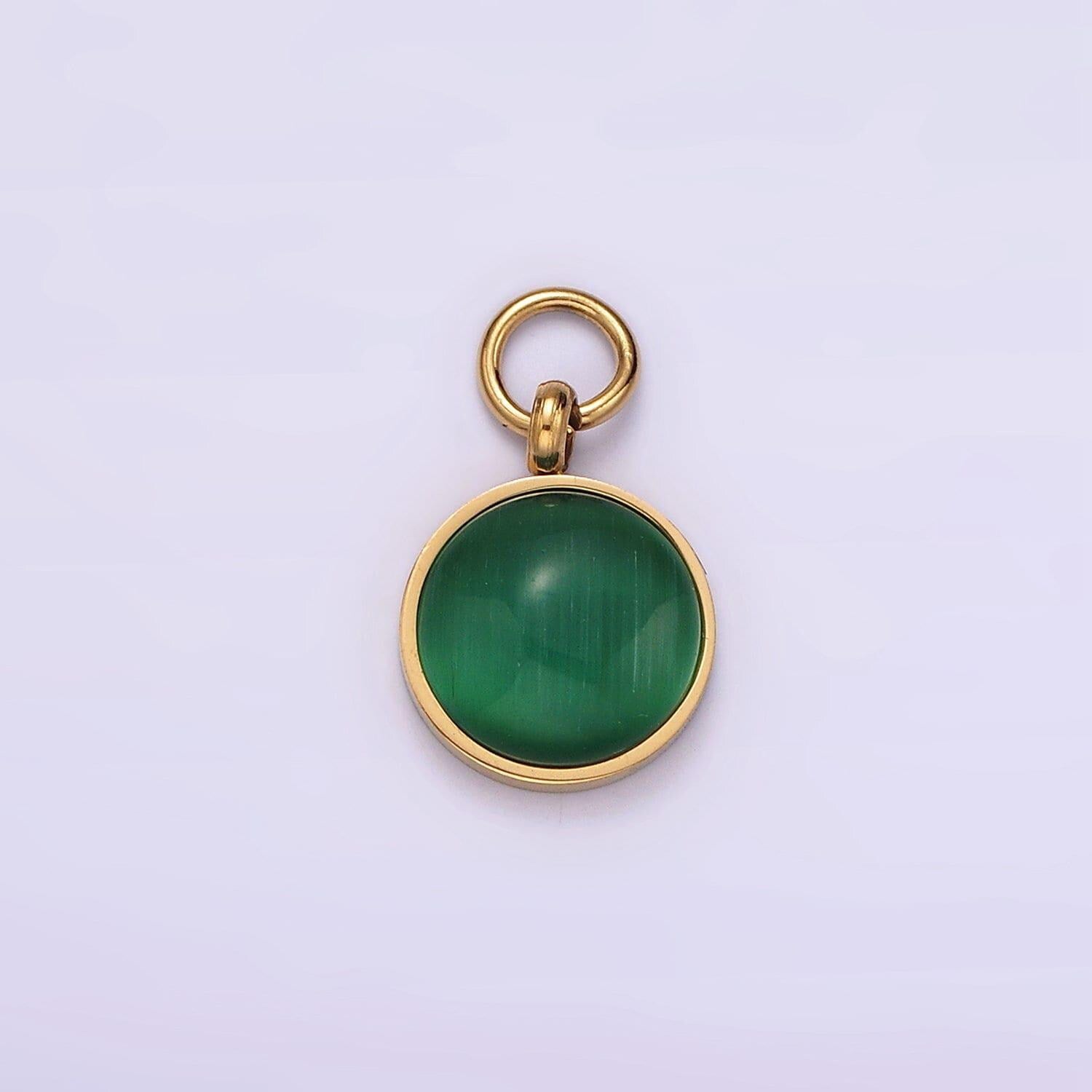 Stainless steel green malachite round gemstone charm in gold & silver | p1265