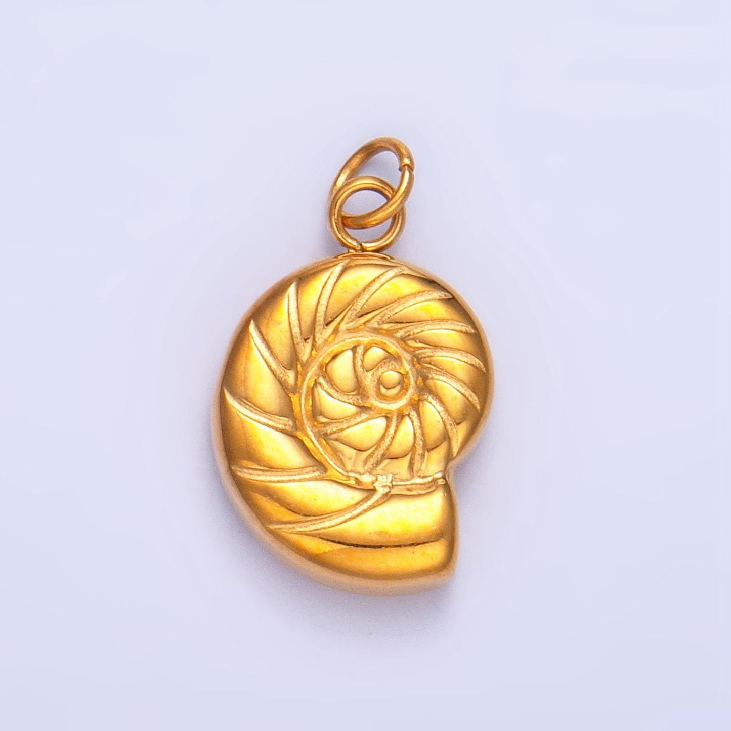 Line textured ocean sea shell 24k gold filled minimalist stainless steel charm | p-1219