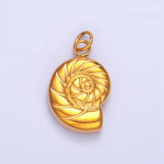 Line textured ocean sea shell 24k gold filled minimalist stainless steel charm | p-1219