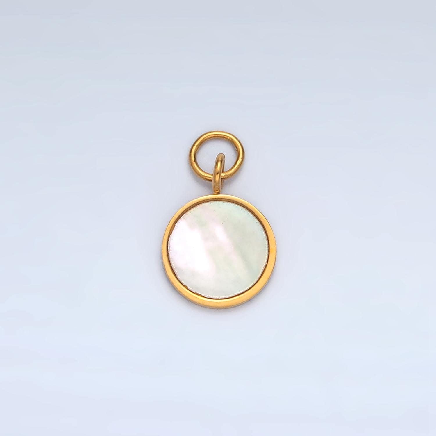 Stainless steel mini shell pearl round charm | p-1036