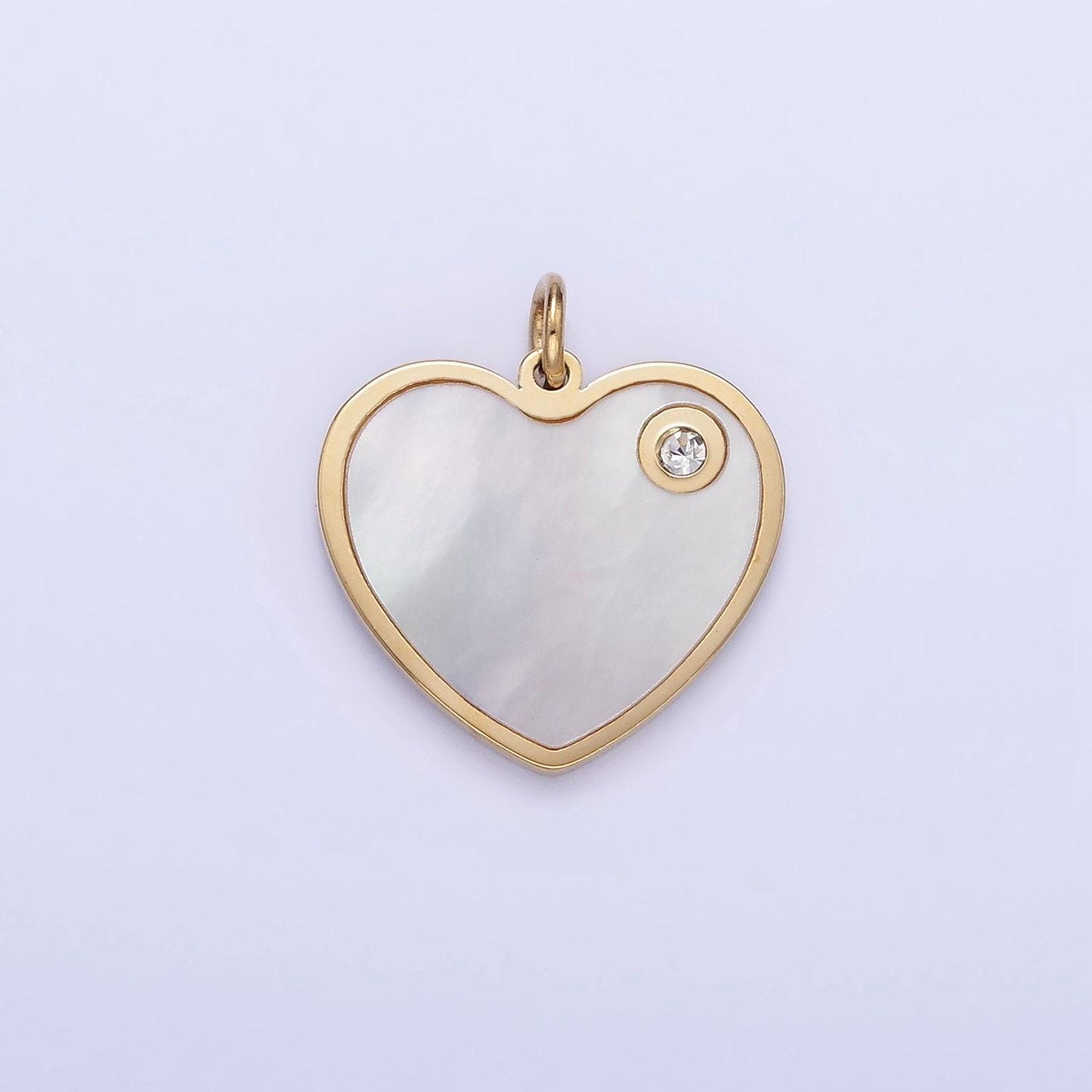 Dainty gold pearl heart charm stainless steel pendant with cz stone for bracelet necklace charm supply p-992