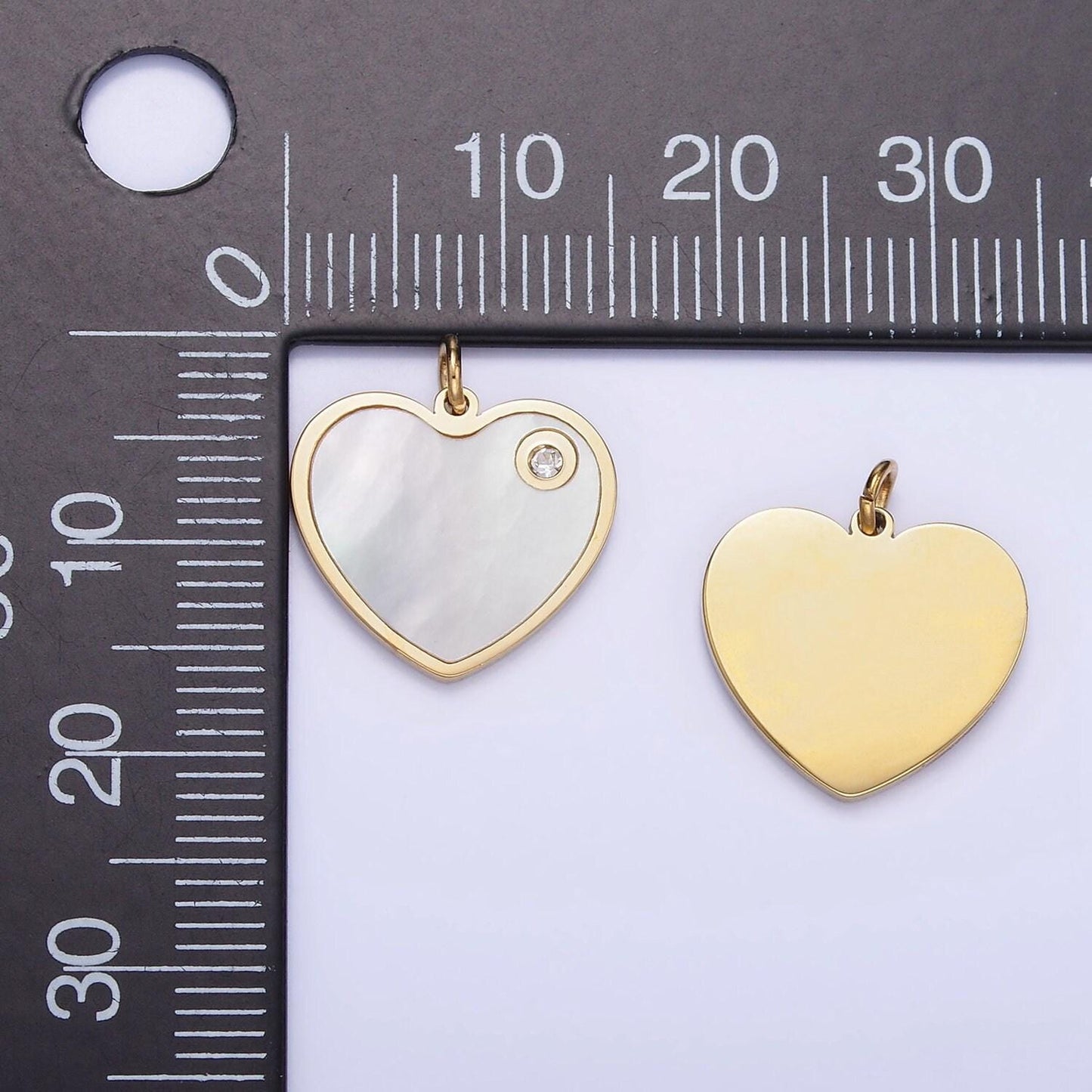 Dainty gold pearl heart charm stainless steel pendant with cz stone for bracelet necklace charm supply p-992
