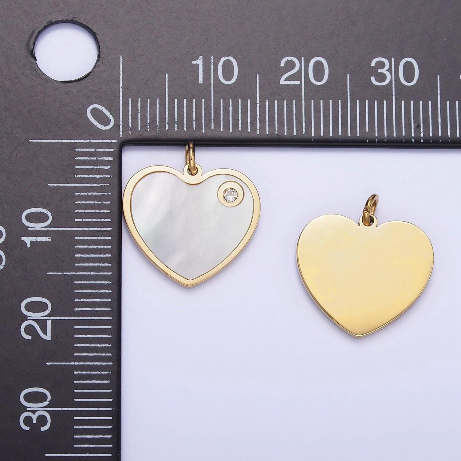 Dainty gold pearl heart charm stainless steel pendant with cz stone for bracelet necklace charm supply p-992