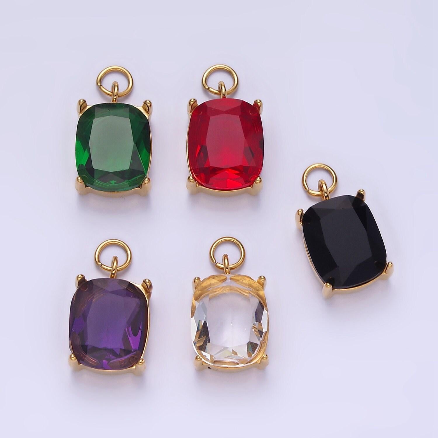 Stainless steel clear, purple, red, black, green multifaceted cz charm | p982 p986
