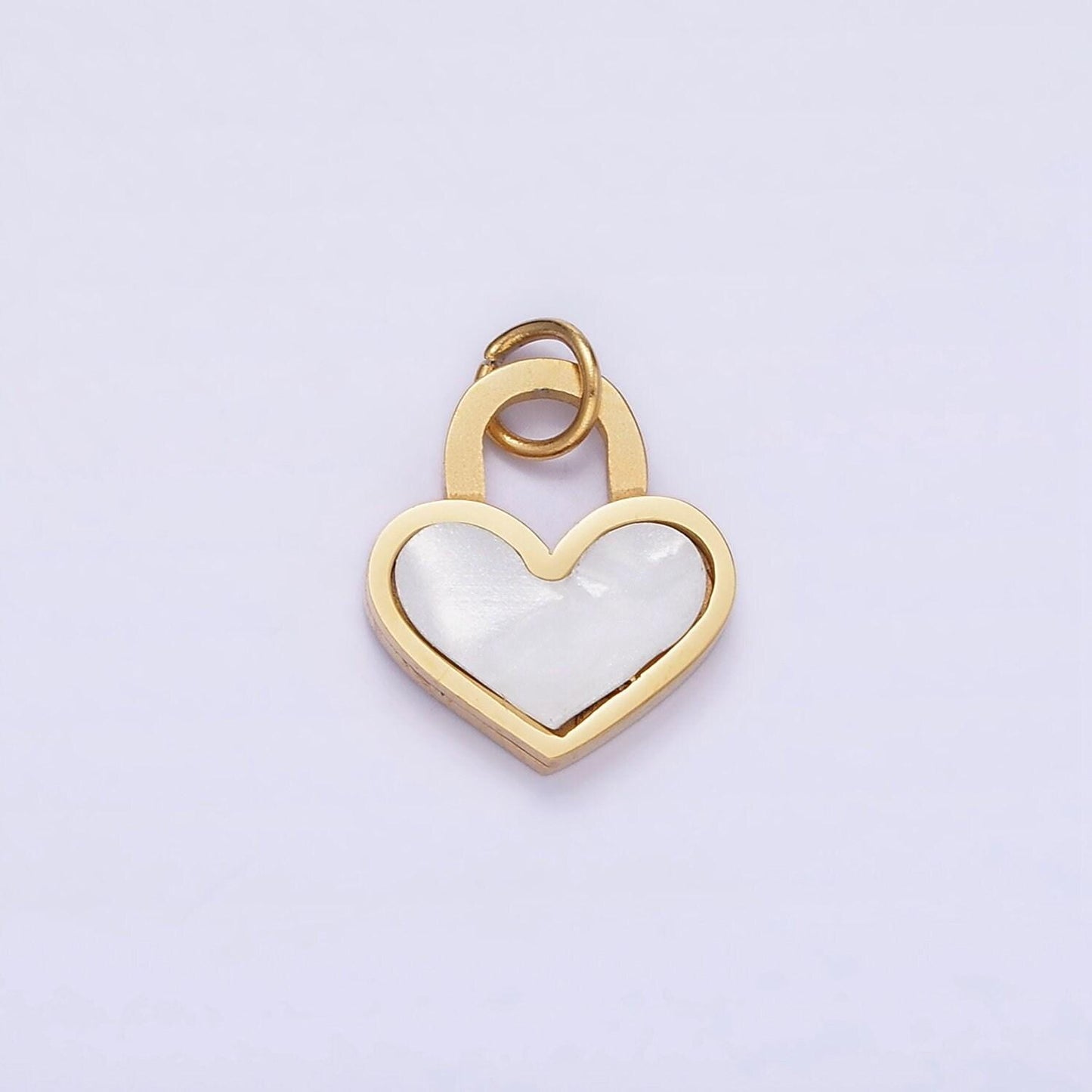 Stainless steel shell pearl heart padlock charm | p-979