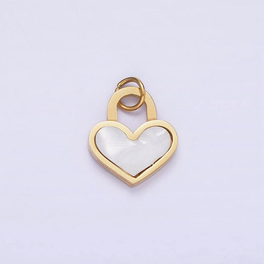 Stainless steel shell pearl heart padlock charm | p-979