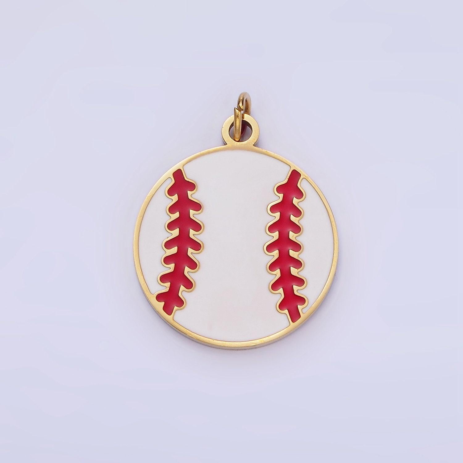 Stainless steel enamel baseball red lacing charm sport ball pendant game day team bracelet necklace charm inspired | p-966