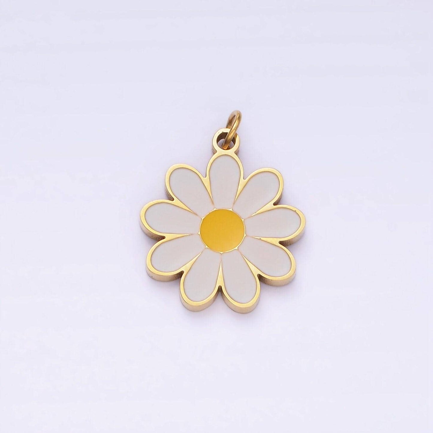 Stainless steel 19mm white petal plain daisy | p-962