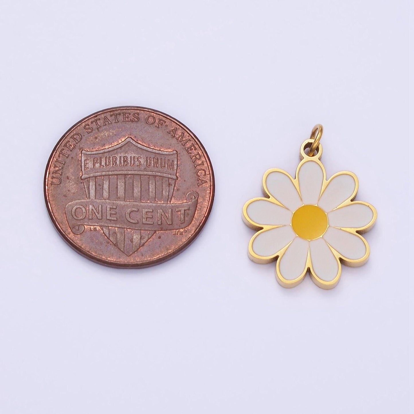 Stainless steel 19mm white petal plain daisy | p-962