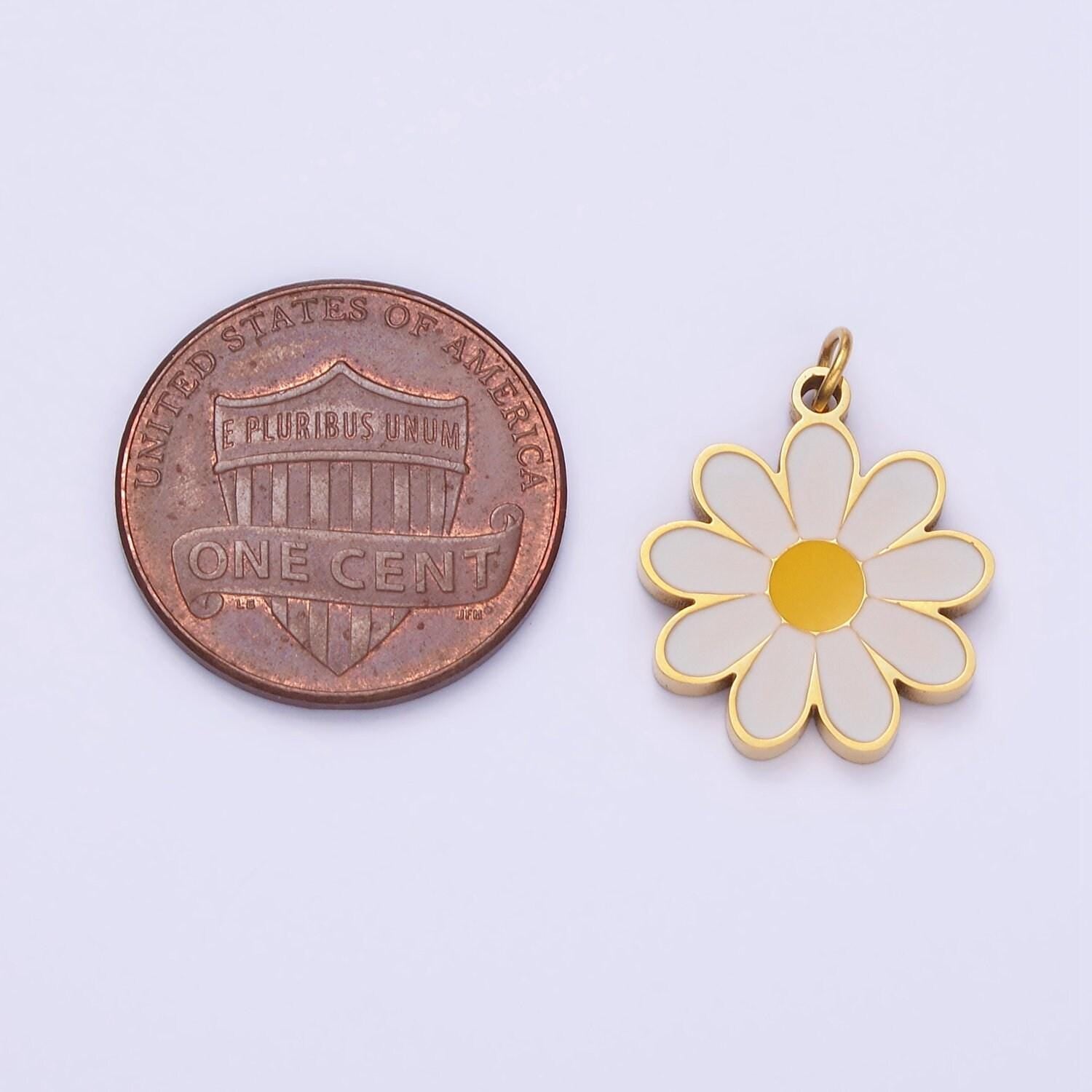Stainless steel 19mm white petal plain daisy | p-962