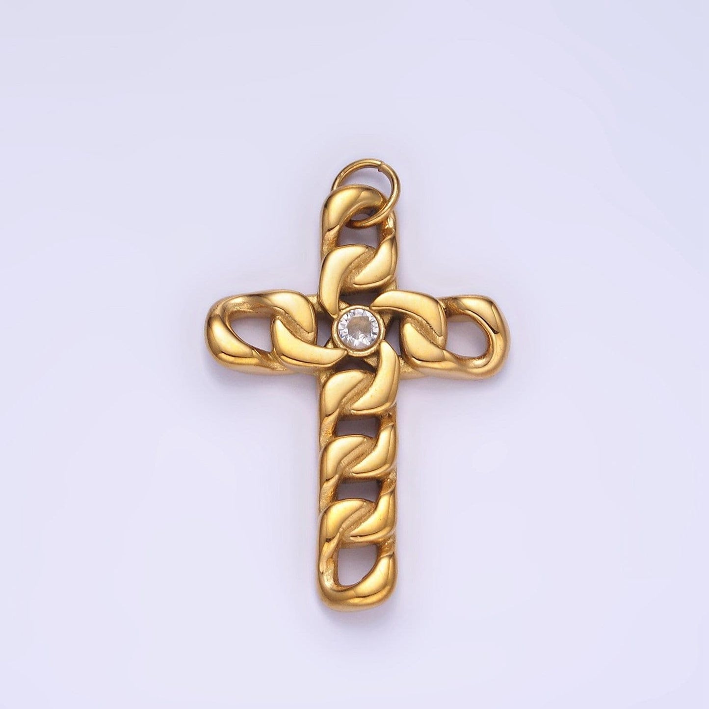 Stainless steel chain textured cz cuban cross, cholo fit | p-965